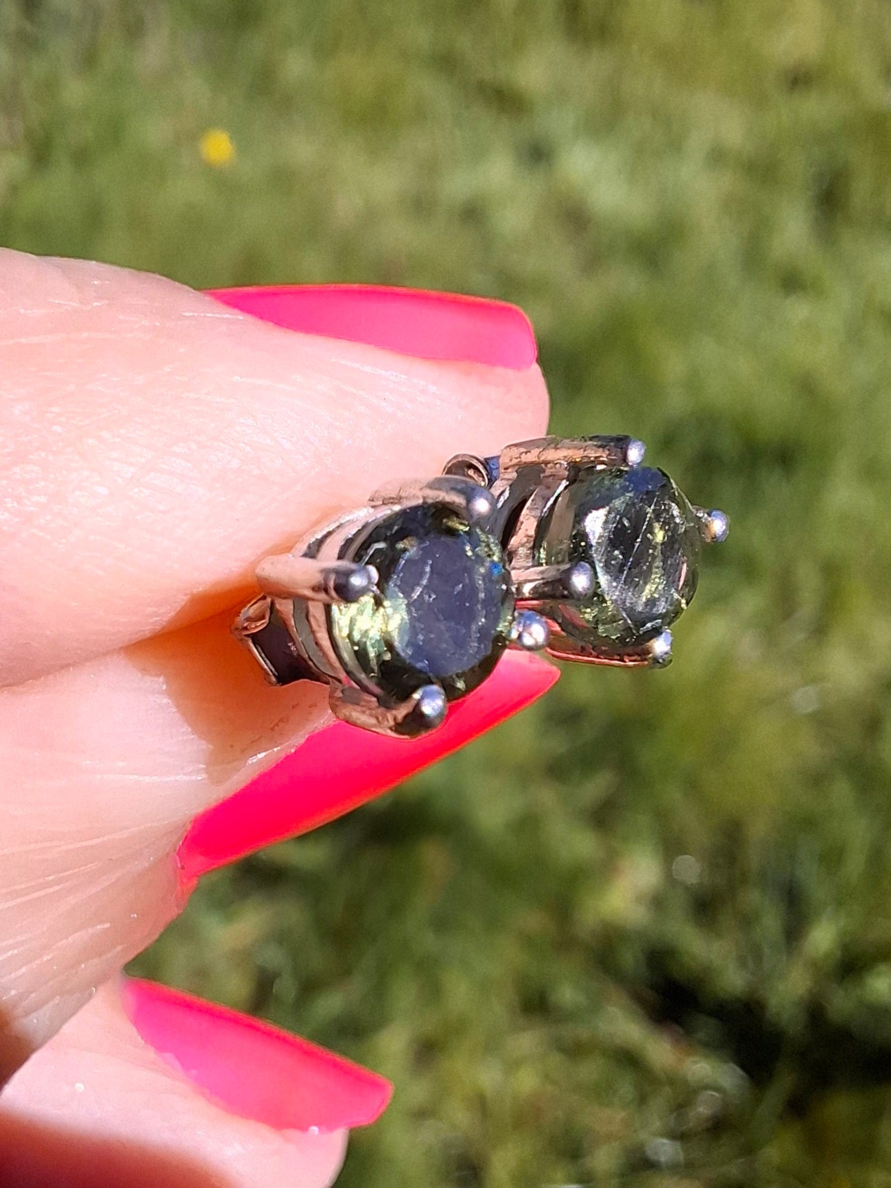 Moldavite (faceted) 5mm STUD EARRINGS, 925 Silver, Tektite (Ref: Pair 39)