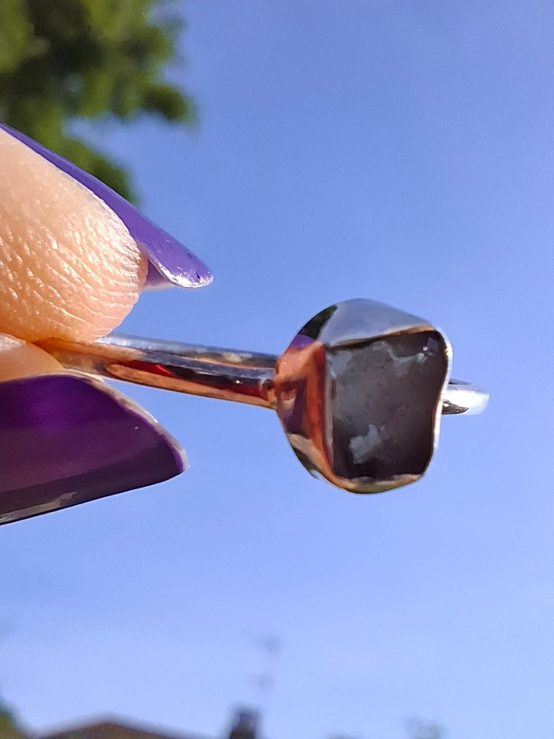 Moldavite Ring, size small Q, 925 Silver, Tektite (Ref: R44)