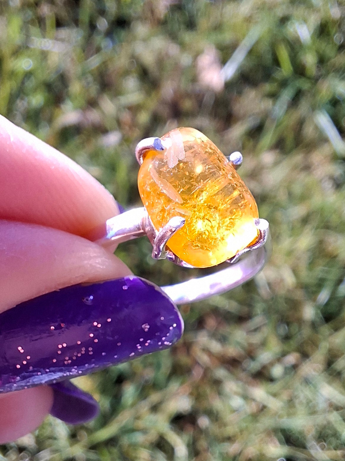 Baltic Amber Ring, size large O, 925 Silver, Fossil (Ref: AR12)