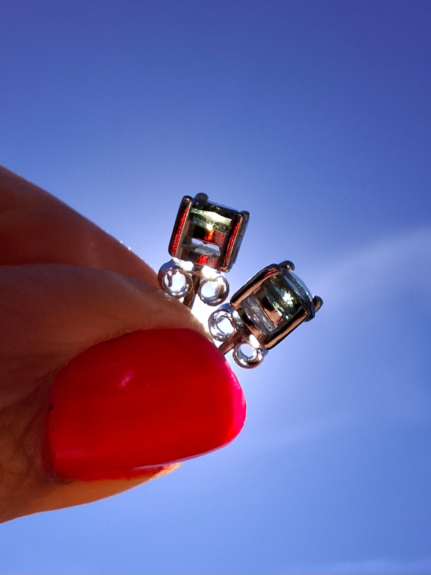 Moldavite (faceted) 5mm STUD EARRINGS, 925 Silver, Tektite (Ref: Pair51)