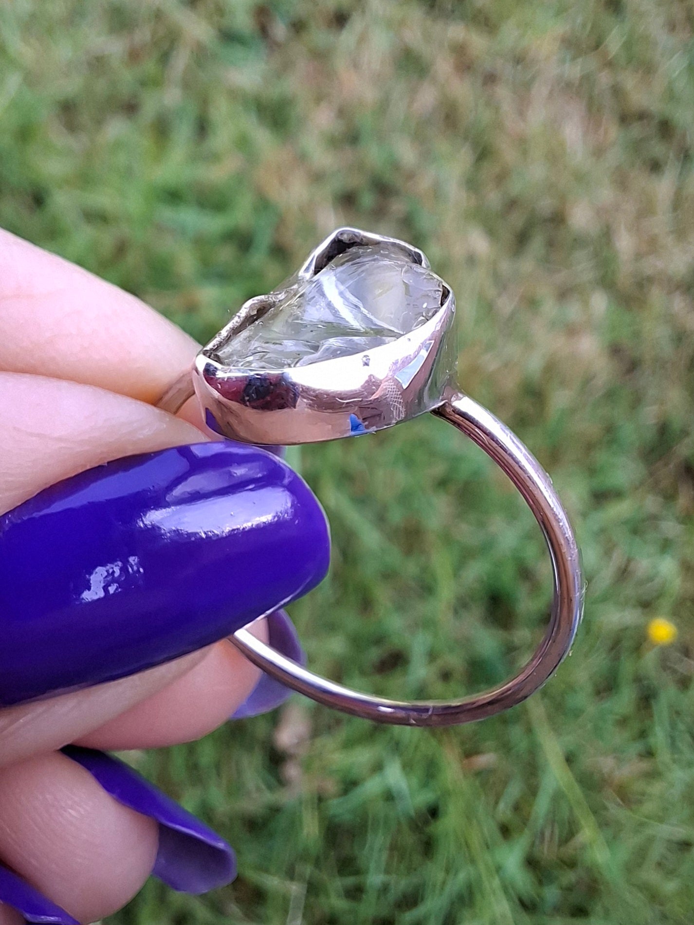 Libyan Desert Glass Ring, size large W, 925 Silver, Tektite (Ref: LR63)