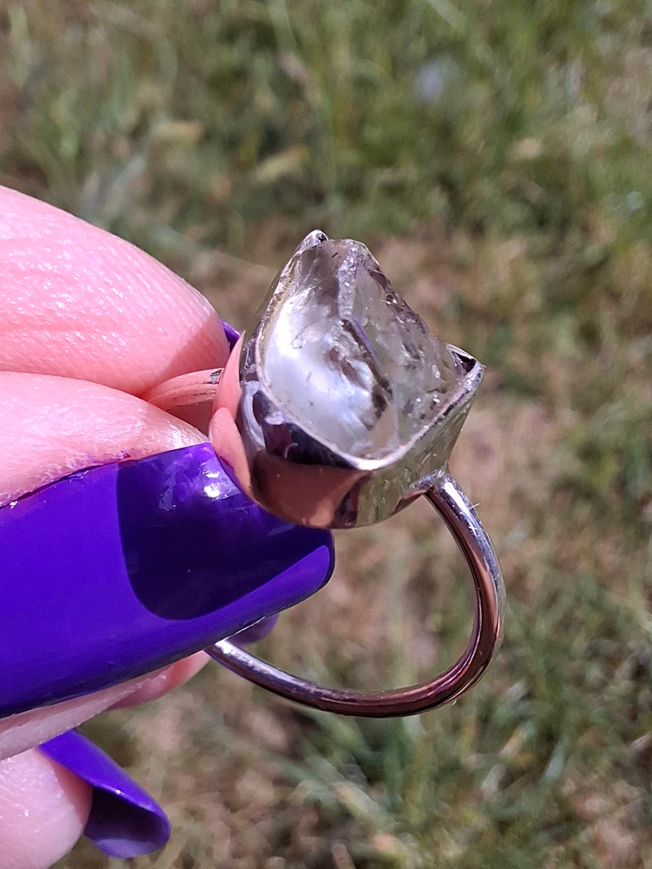 Libyan Desert Glass Ring, size large O, 925 Silver, Tektite (Ref: LR23)