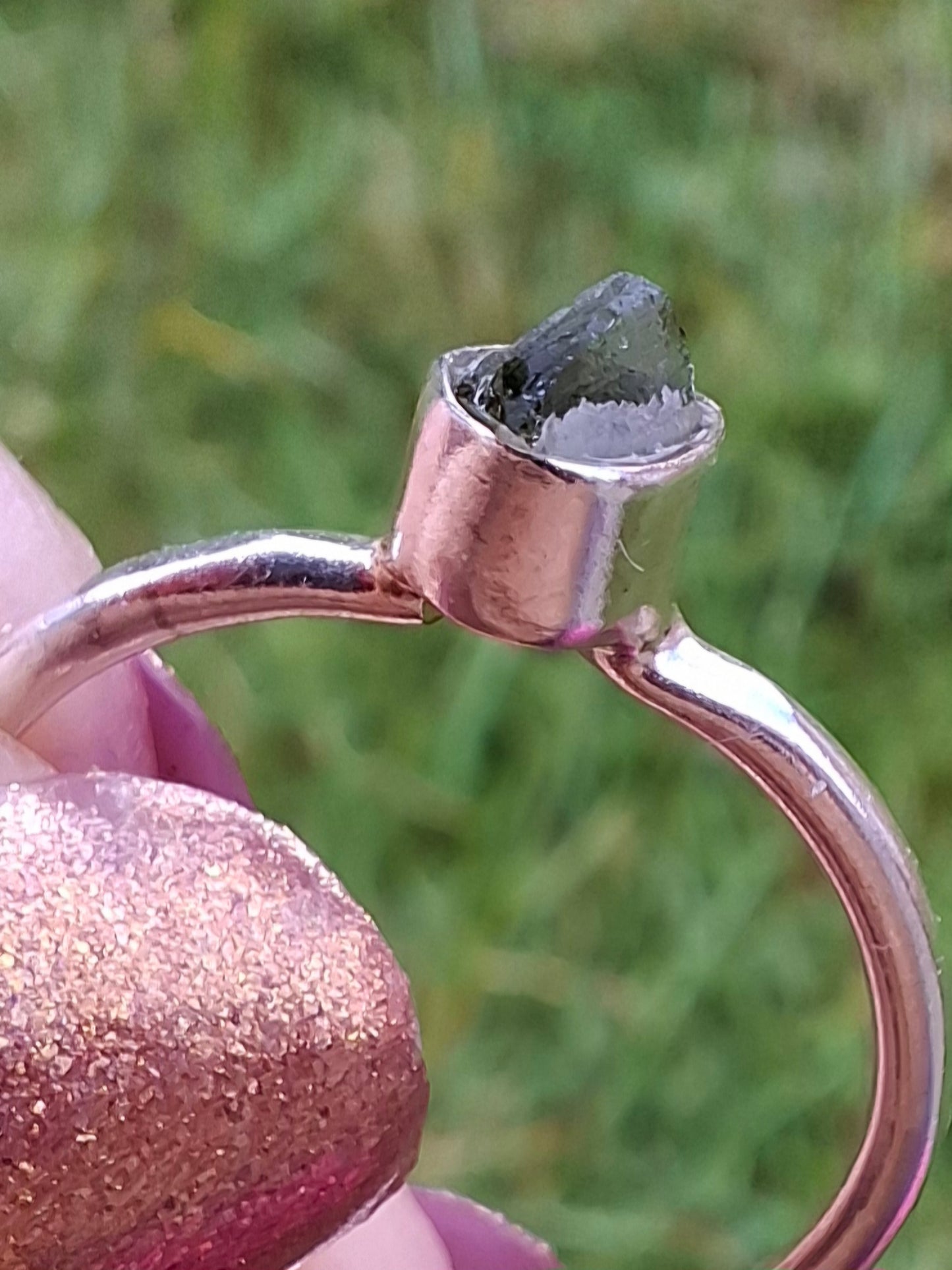 Moldavite Ring, size M, 925 Silver, Tektite (Ref: R31)