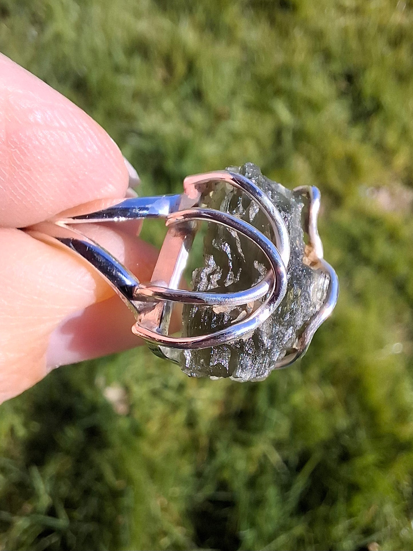Moldavite Ring, size Q, 925 Silver, Tektite (Ref: R10)