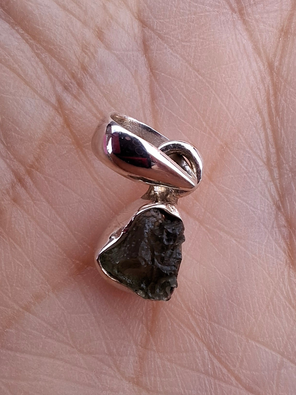 Moldavite Pendant, 925 Silver, Tektite (Ref: P66)