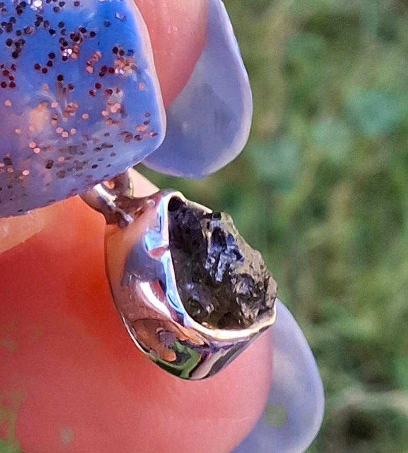Moldavite Pendant, 925 Silver, Tektite (Ref: P96)