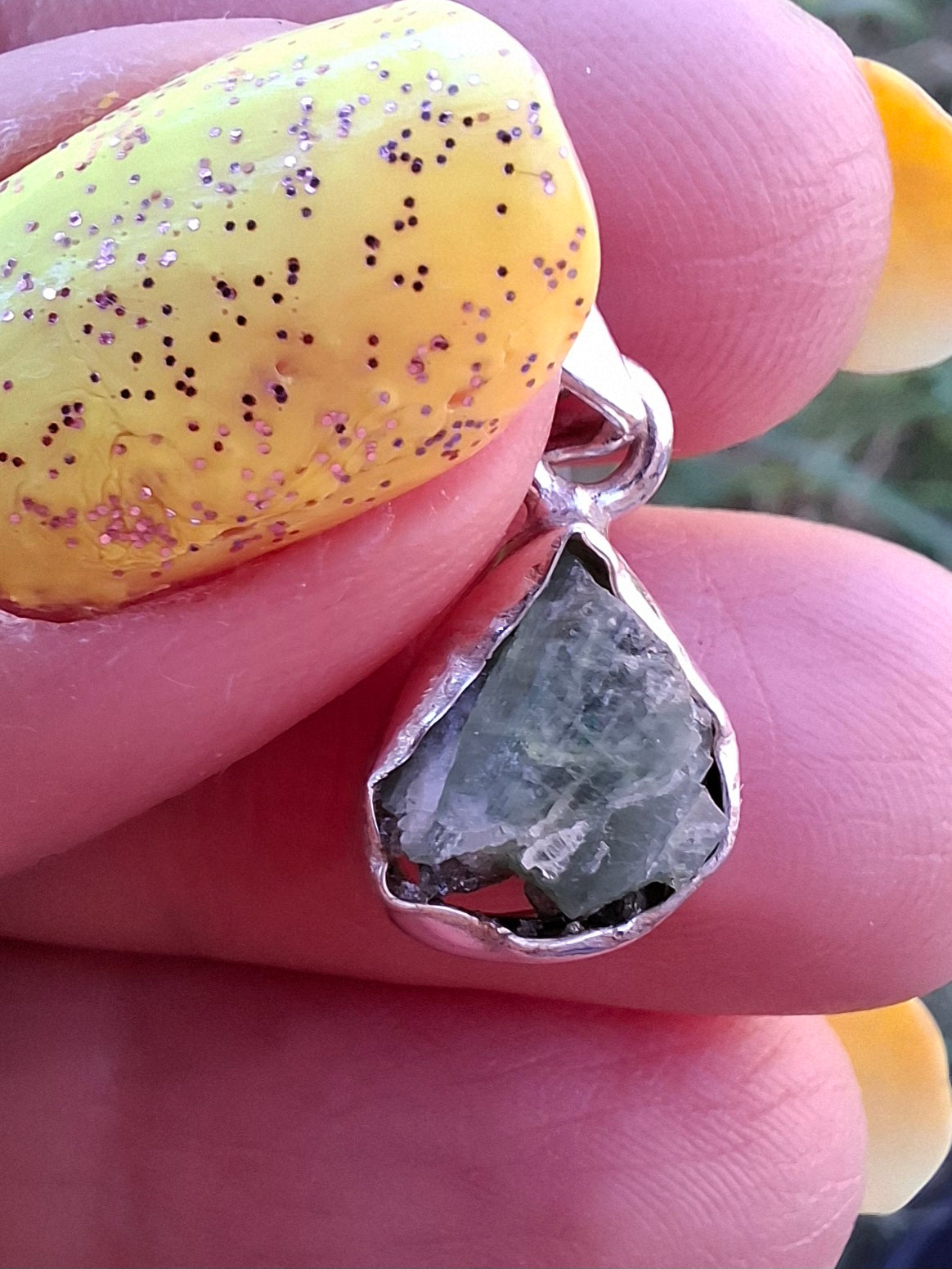 Green Tourmaline Pendant, 925 Silver, Crystal (Ref: GT7)