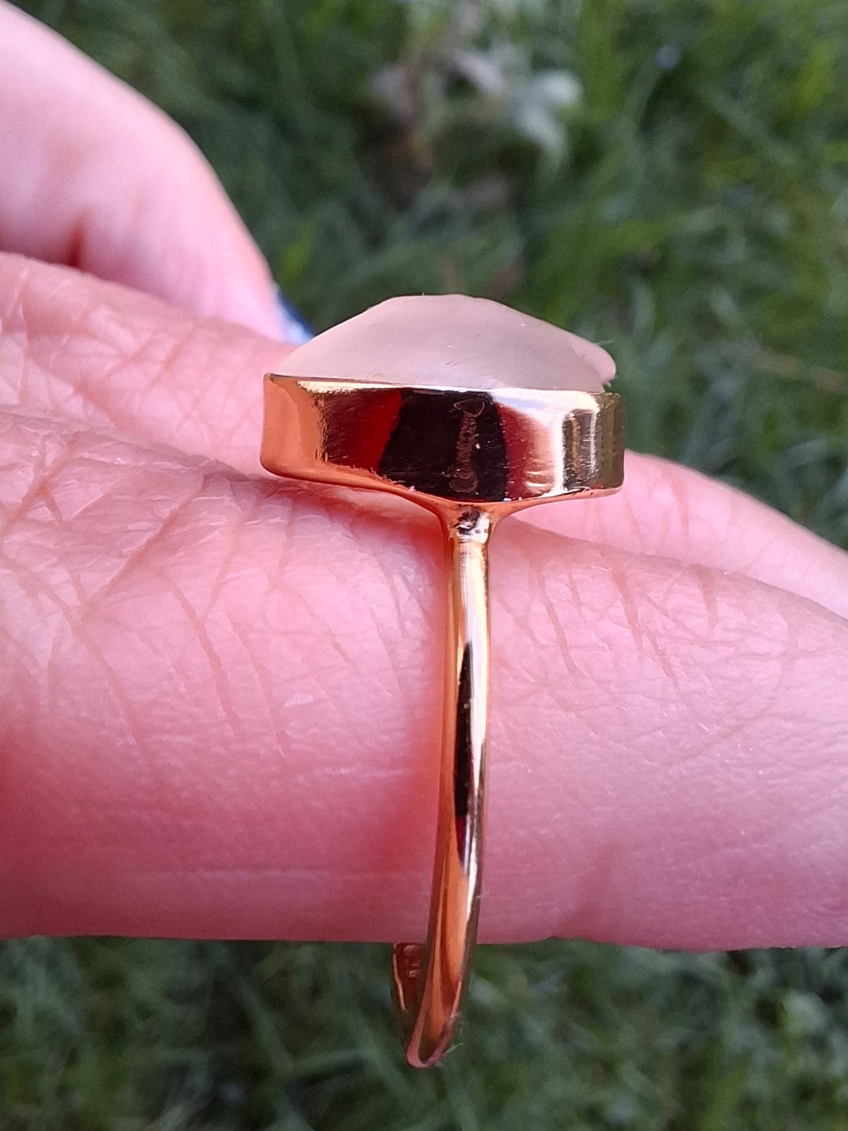 Libyan Desert Glass Ring, 14K GOLD Plated, size small O, Tektite (Ref: LR74)