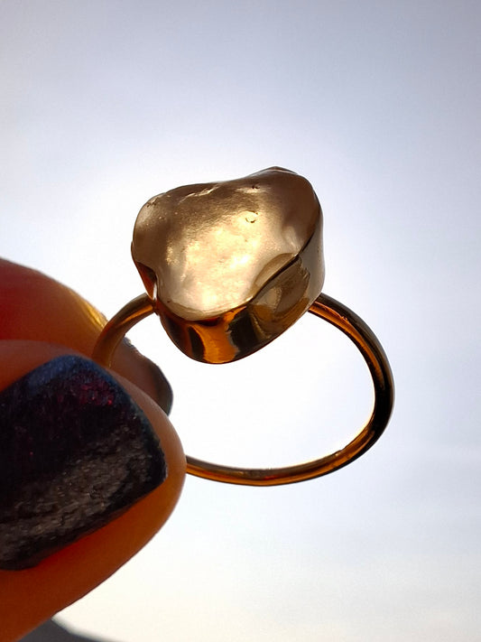 Libyan Desert Glass Ring, 14K GOLD Plated, size large P/small Q, Tektite (Ref: LR73)