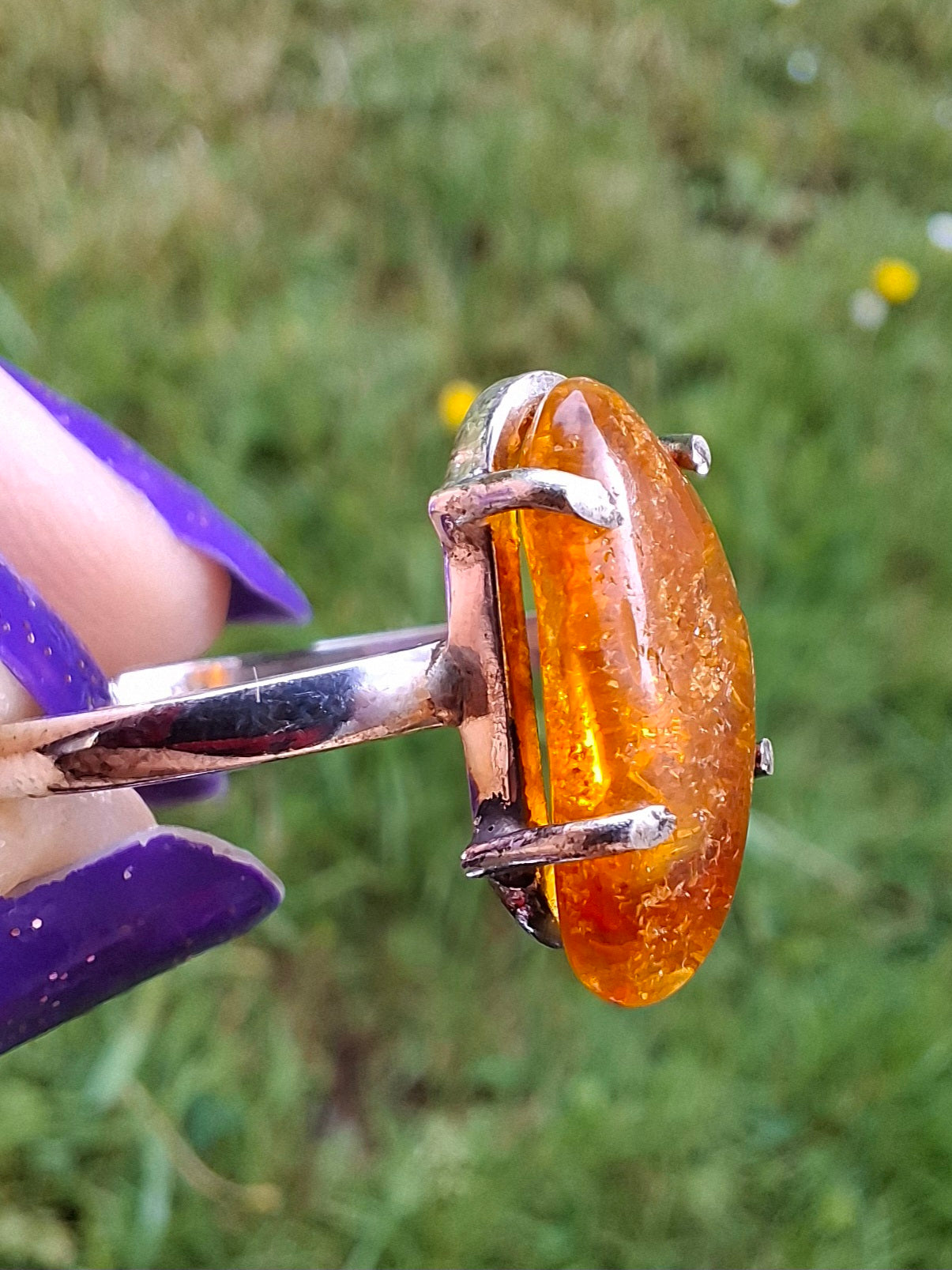 Baltic Amber Ring, size large T/small U, 925 Silver, Fossil (Ref: AR19)