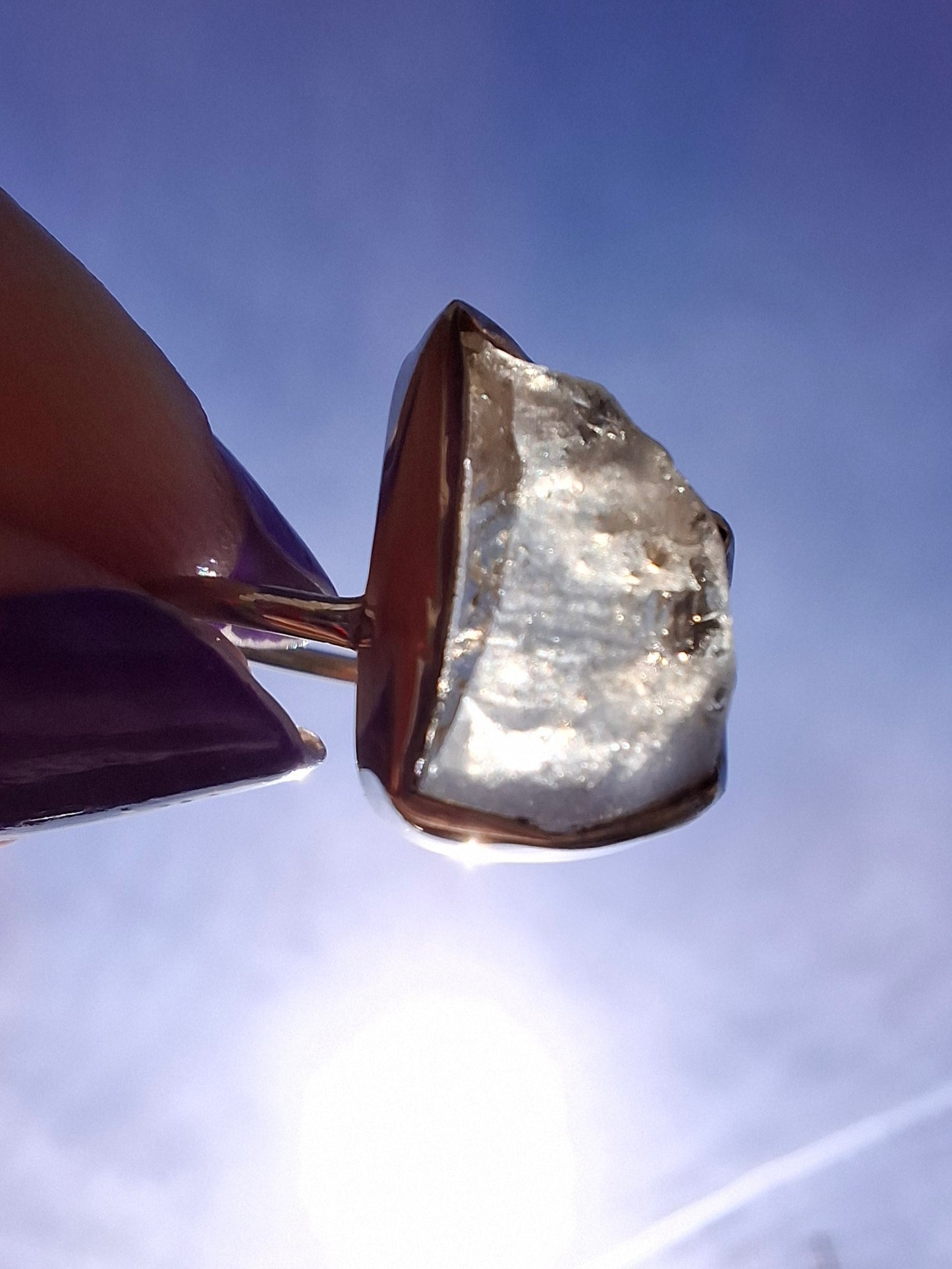 Libyan Desert Glass Ring, size large O, 925 Silver, Tektite (Ref: LR37)