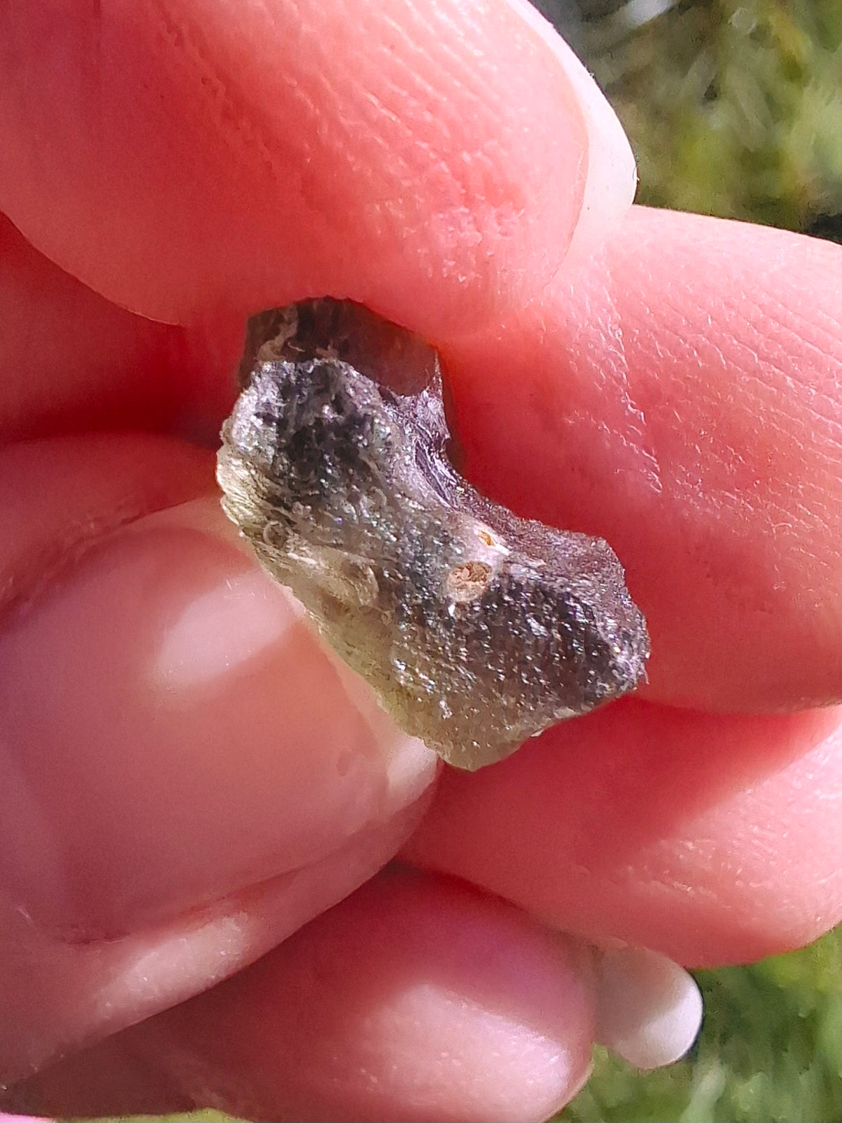 DRILLED Moldavite Piece, 1g, Tektite (Ref: D12)