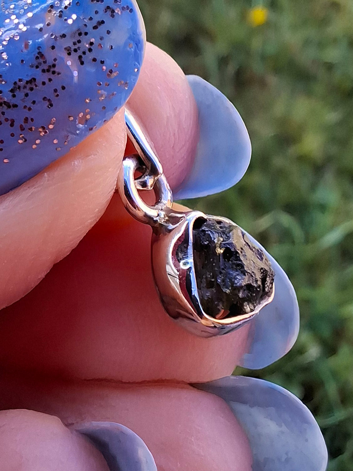 Moldavite Pendant, 925 Silver, Tektite (Ref: P96)