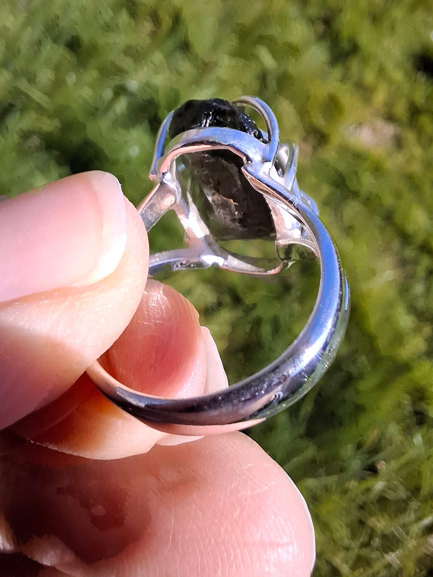 Moldavite Ring, size O, 925 Silver, Tektite (Ref: R9)