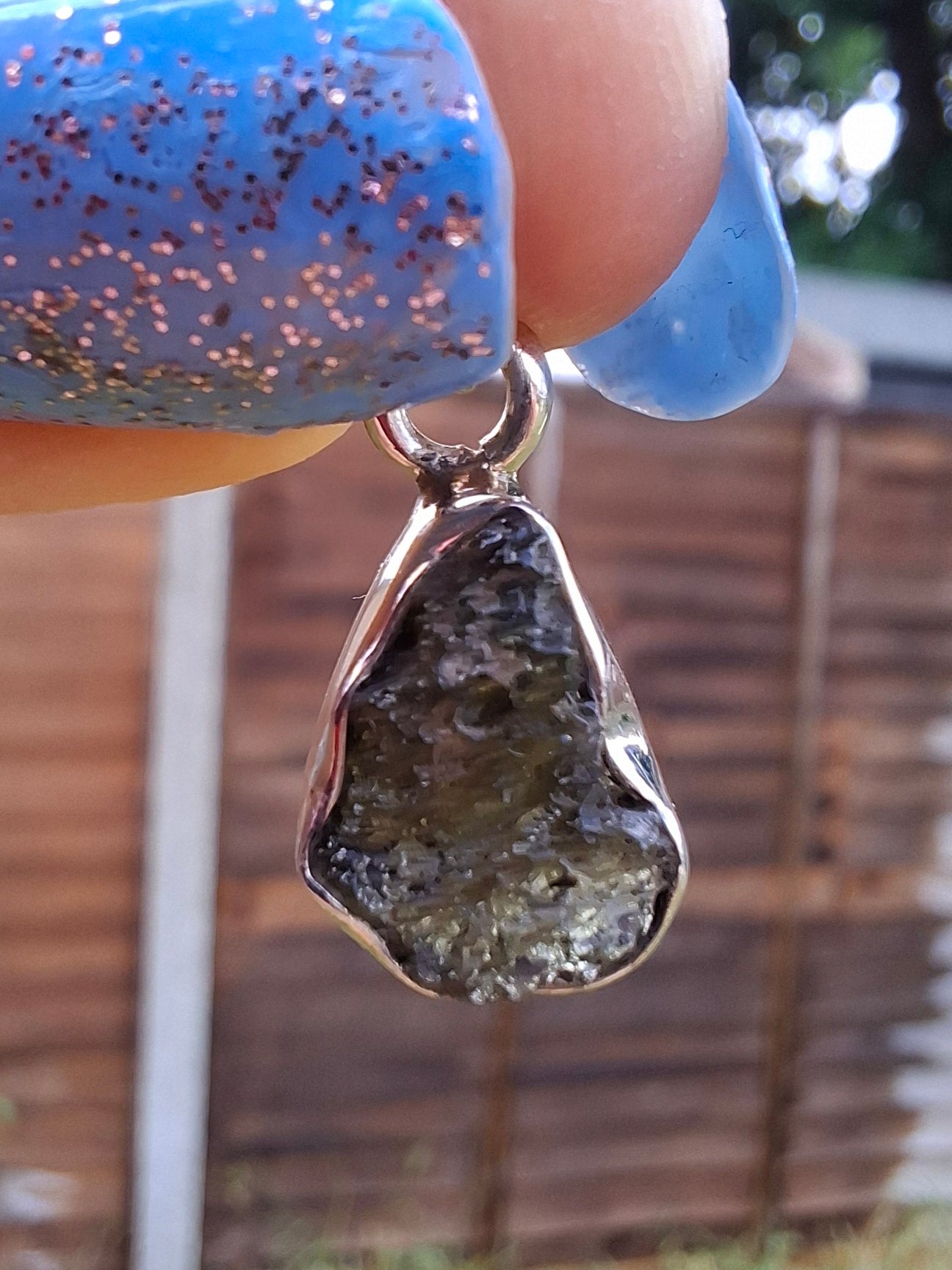 Moldavite Pendant, 925 Silver, Tektite (Ref: P64)