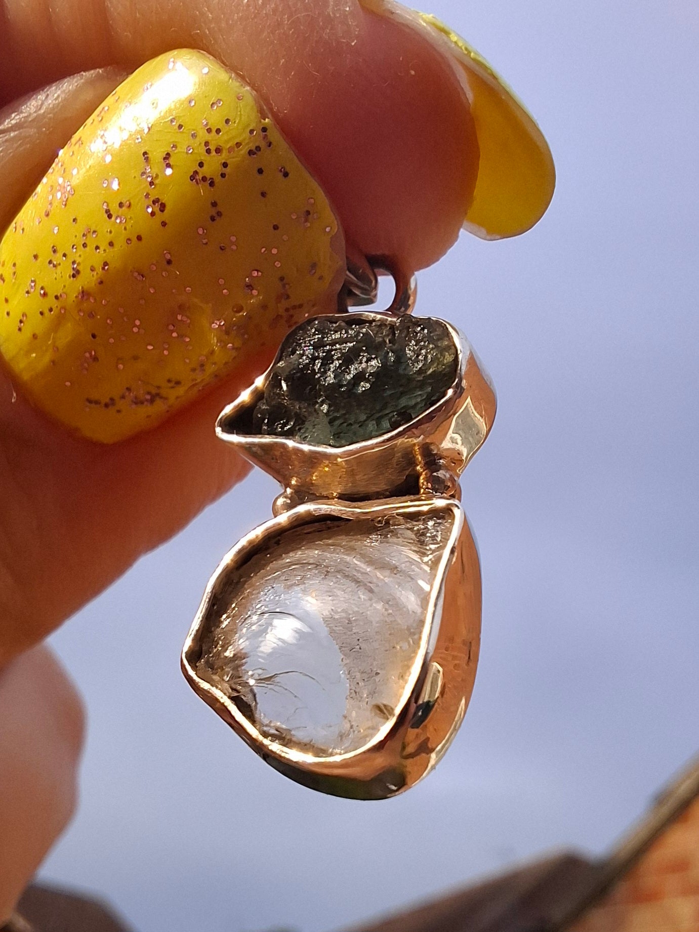 Moldavite & Libyan Desert Glass Pendant, 925 Silver, Tektite (Ref: MLP13)