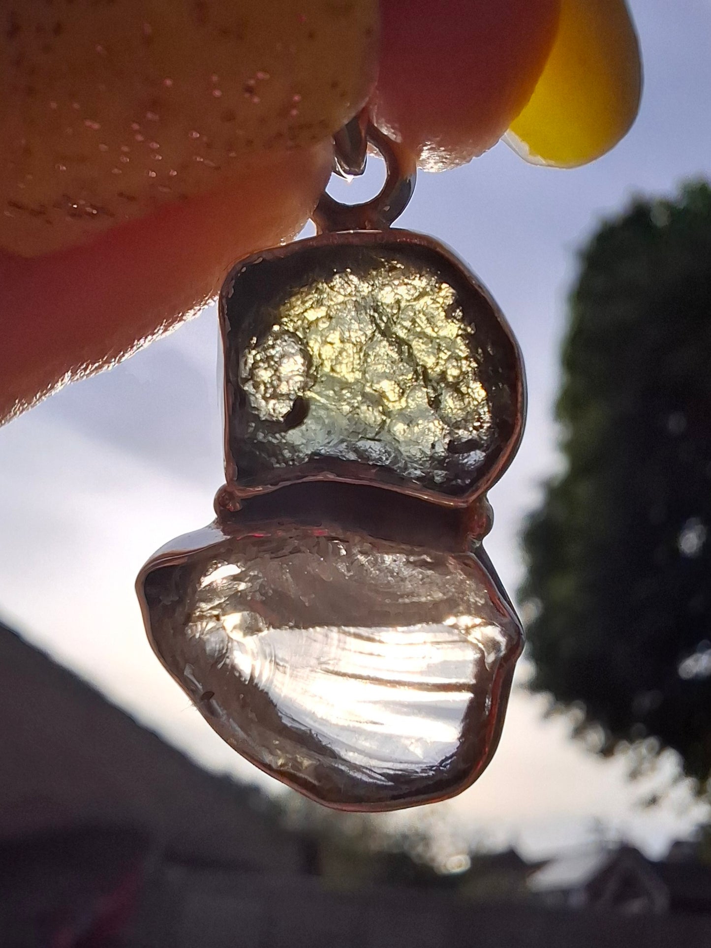 Moldavite & Libyan Desert Glass Pendant, 925 Silver, Tektite (Ref: MLP4)