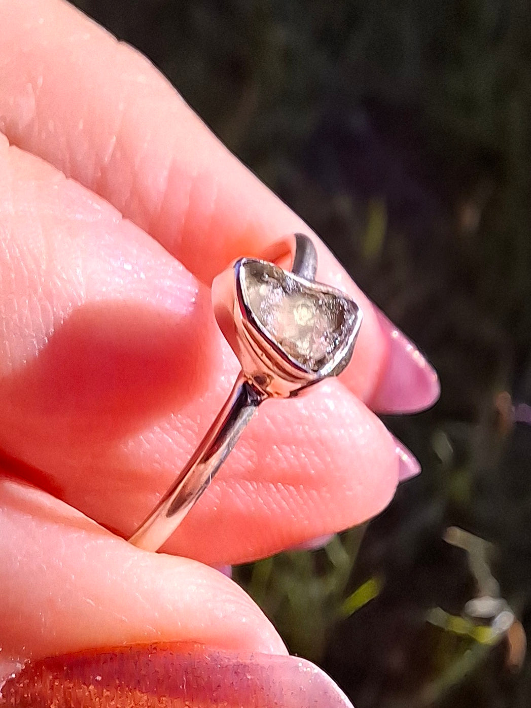 Moldavite Ring, size large L/small M, 925 Silver, Tektite (Ref: R50)