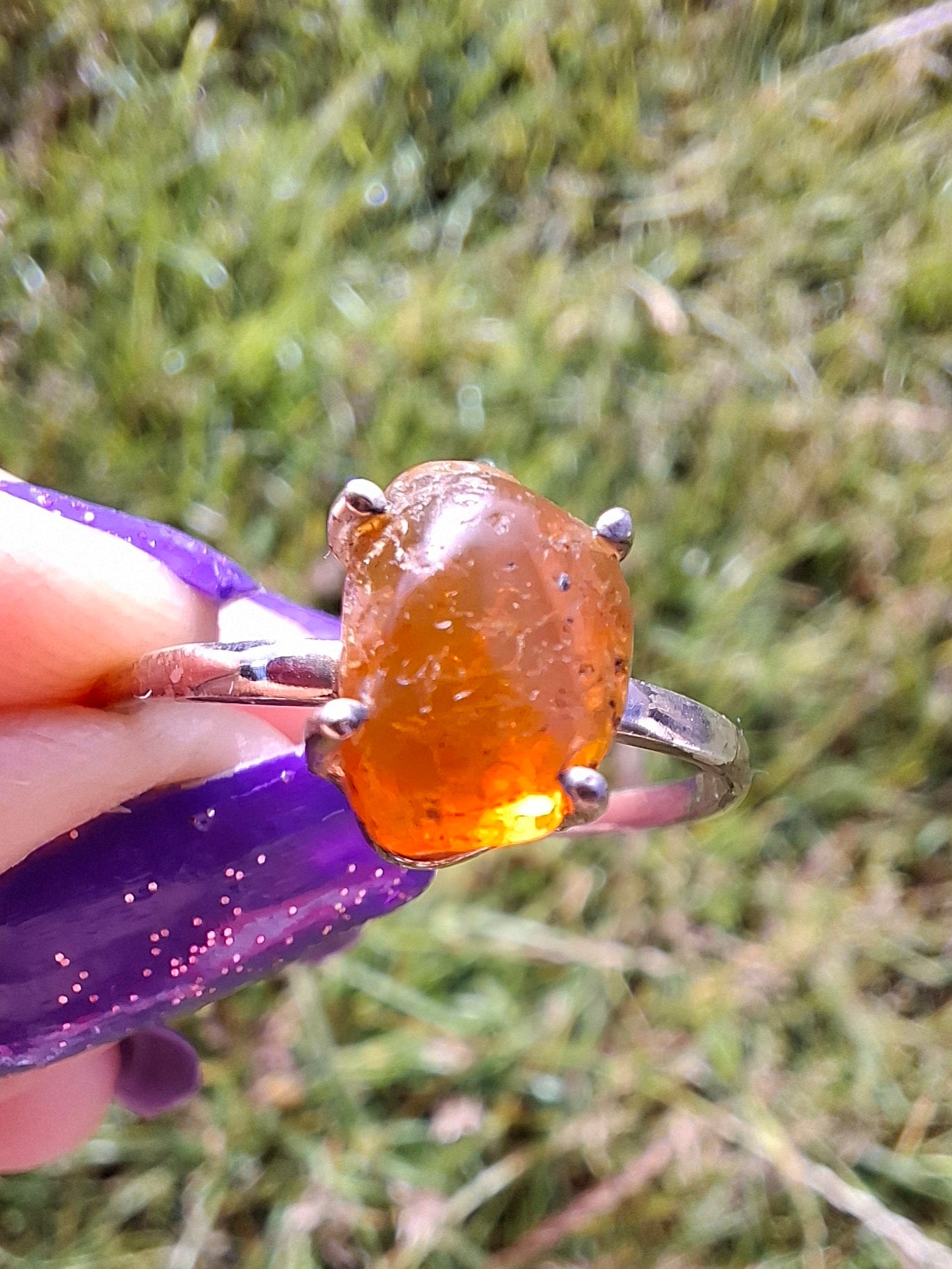 Baltic Amber Ring, size large W, 925 Silver, Fossil (Ref: AR28)