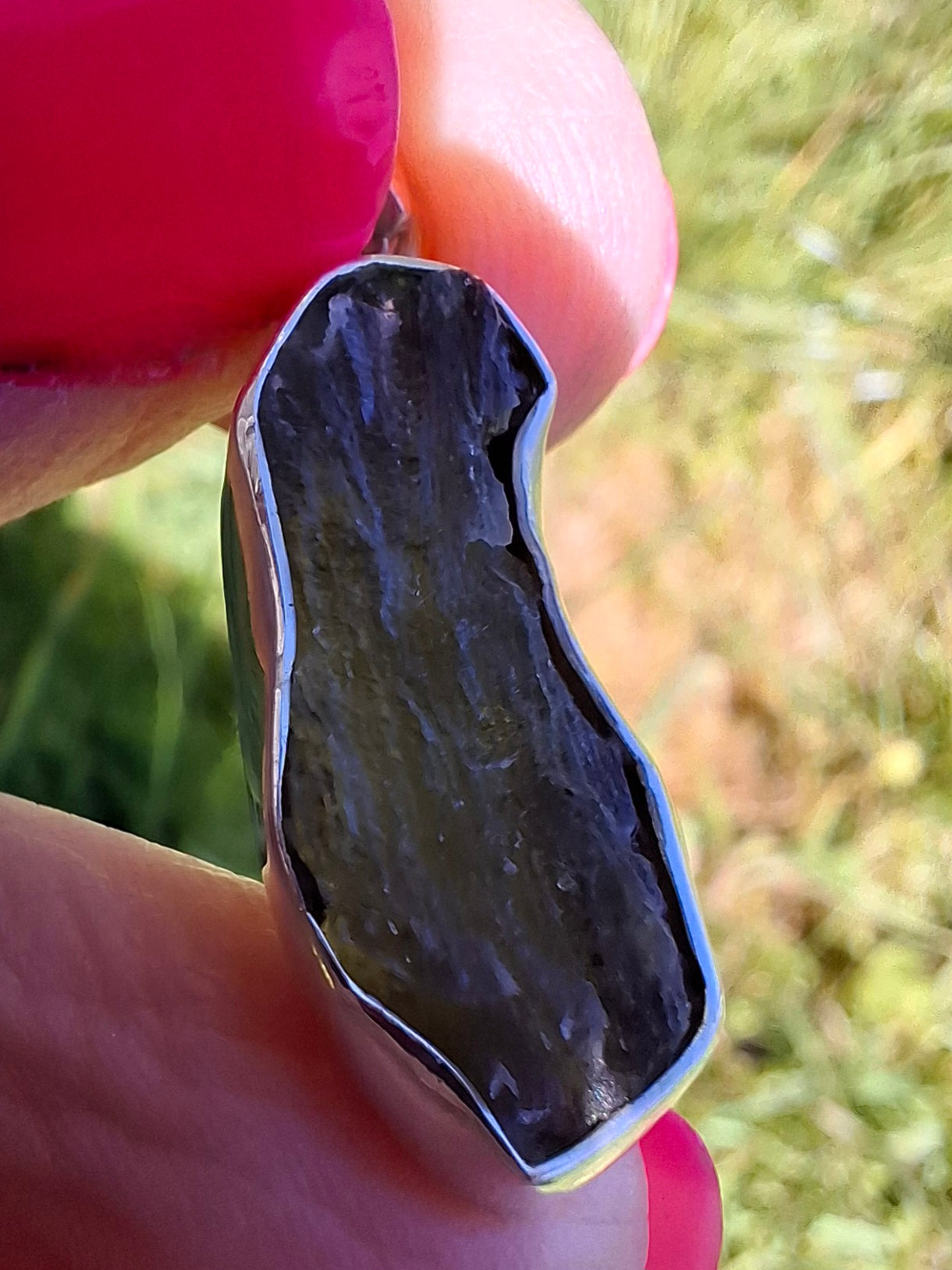 Moldavite Pendant, 925 Silver, Tektite (Ref: P445)
