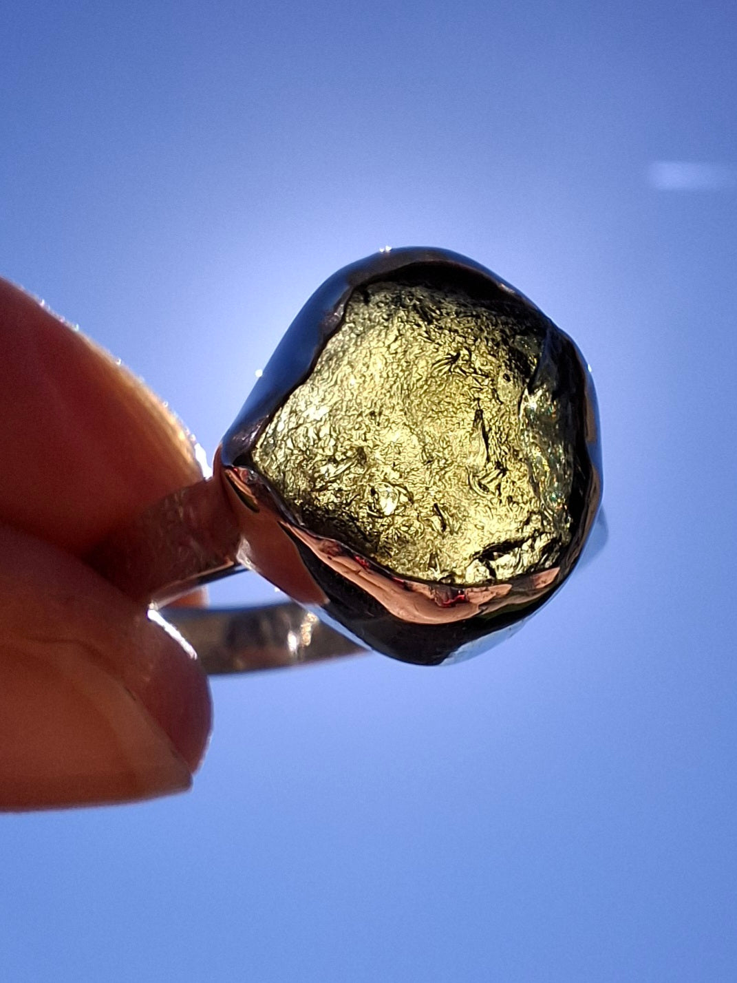 Moldavite Ring, size U, 925 Silver, Tektite (Ref: R322)