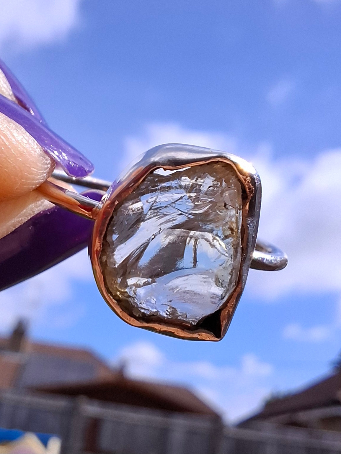 Libyan Desert Glass Ring, size large V, 925 Silver, Tektite (Ref: LR60)