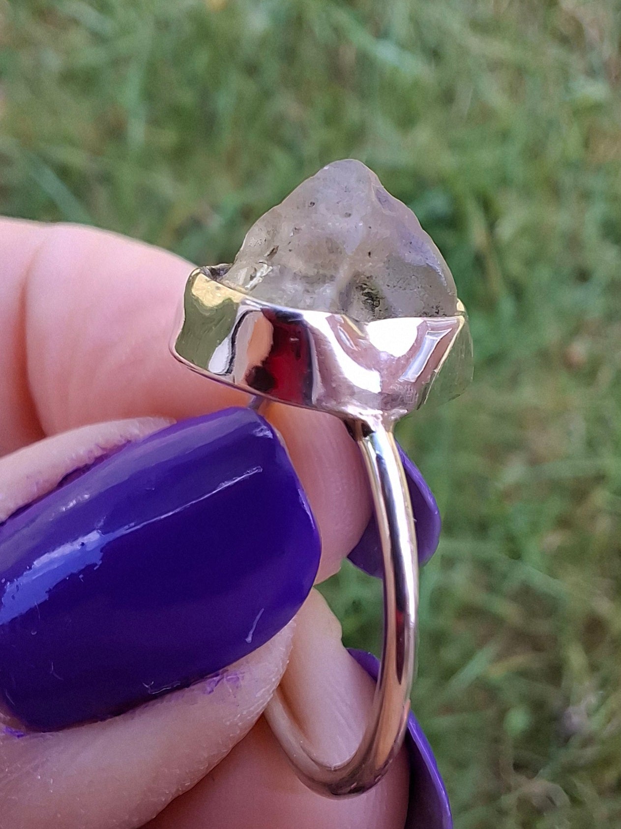 Libyan Desert Glass Ring, size large K, 925 Silver, Tektite (Ref: LR13)