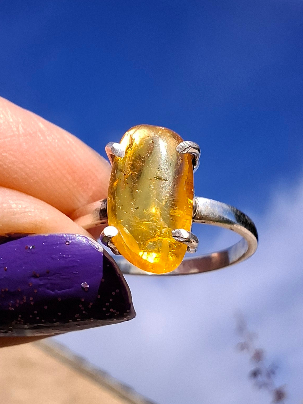Baltic Amber Ring, size O, 925 Silver, Fossil (Ref: AR11)