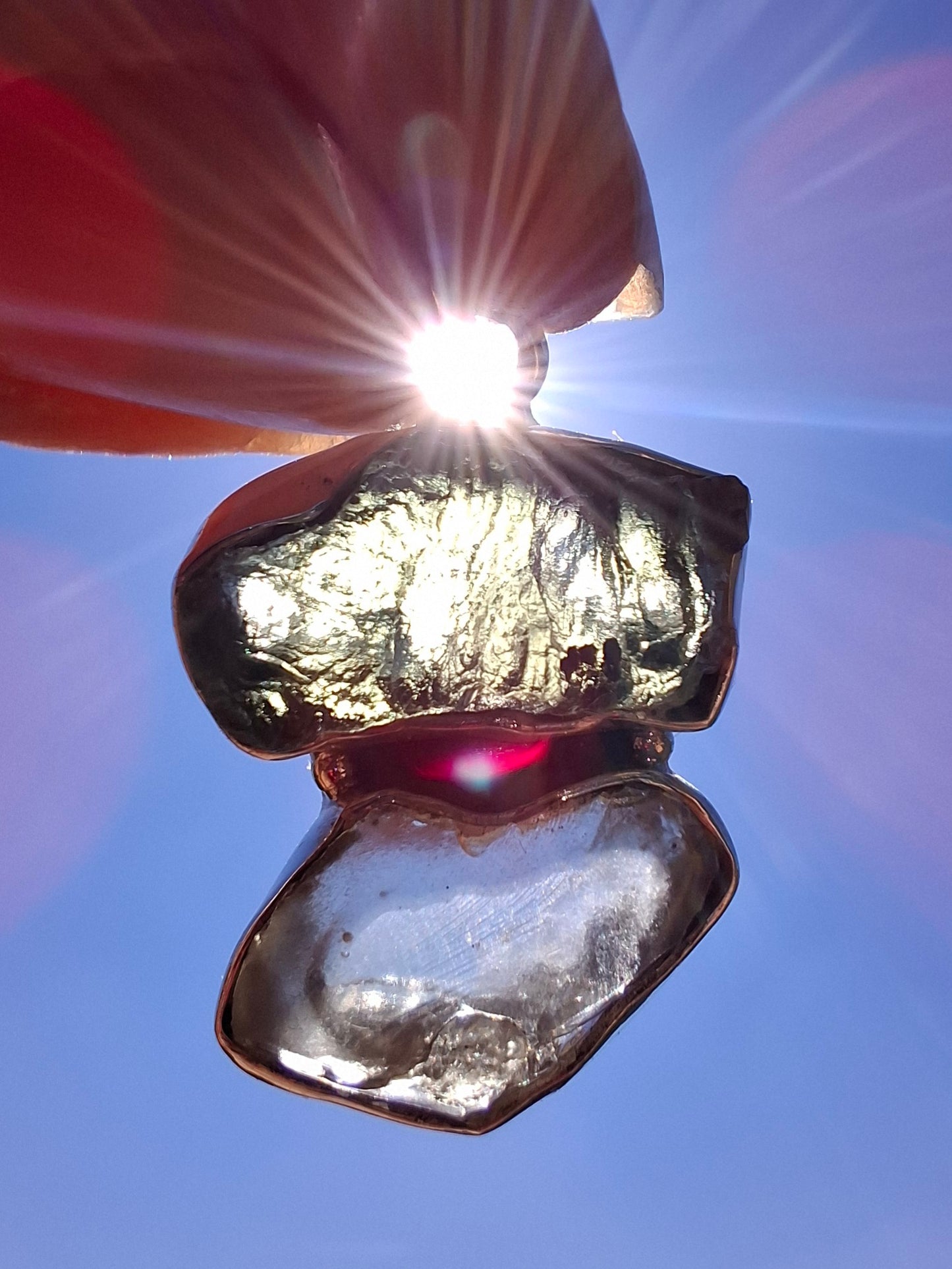 Moldavite & Libyan Desert Glass Pendant, 925 Silver, Tektite (Ref: MLP5)