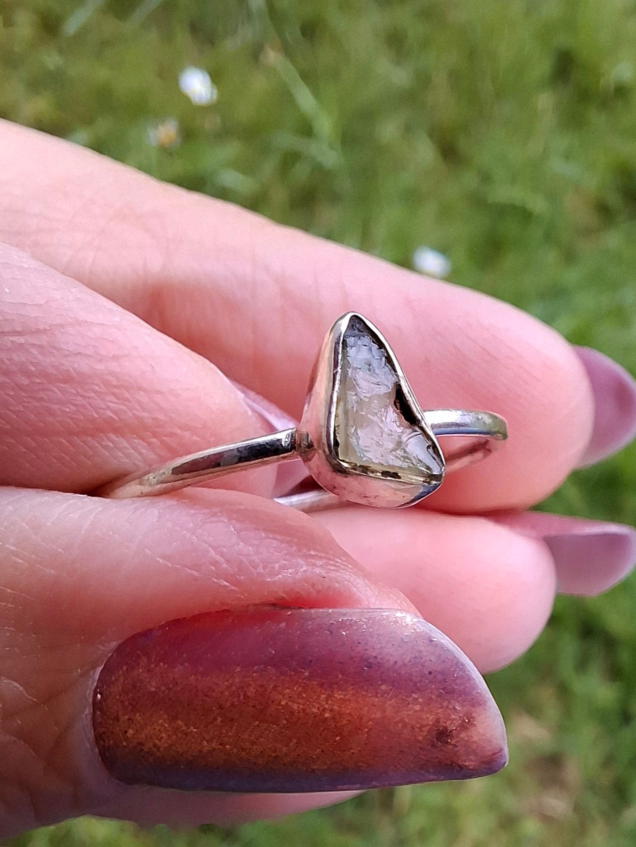 Moldavite Ring, size small S, 925 Silver, Tektite (Ref: R66)