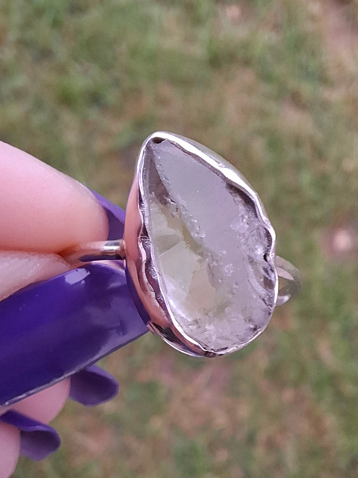 Libyan Desert Glass Ring, size large P, 925 Silver, Tektite (Ref: LR34)