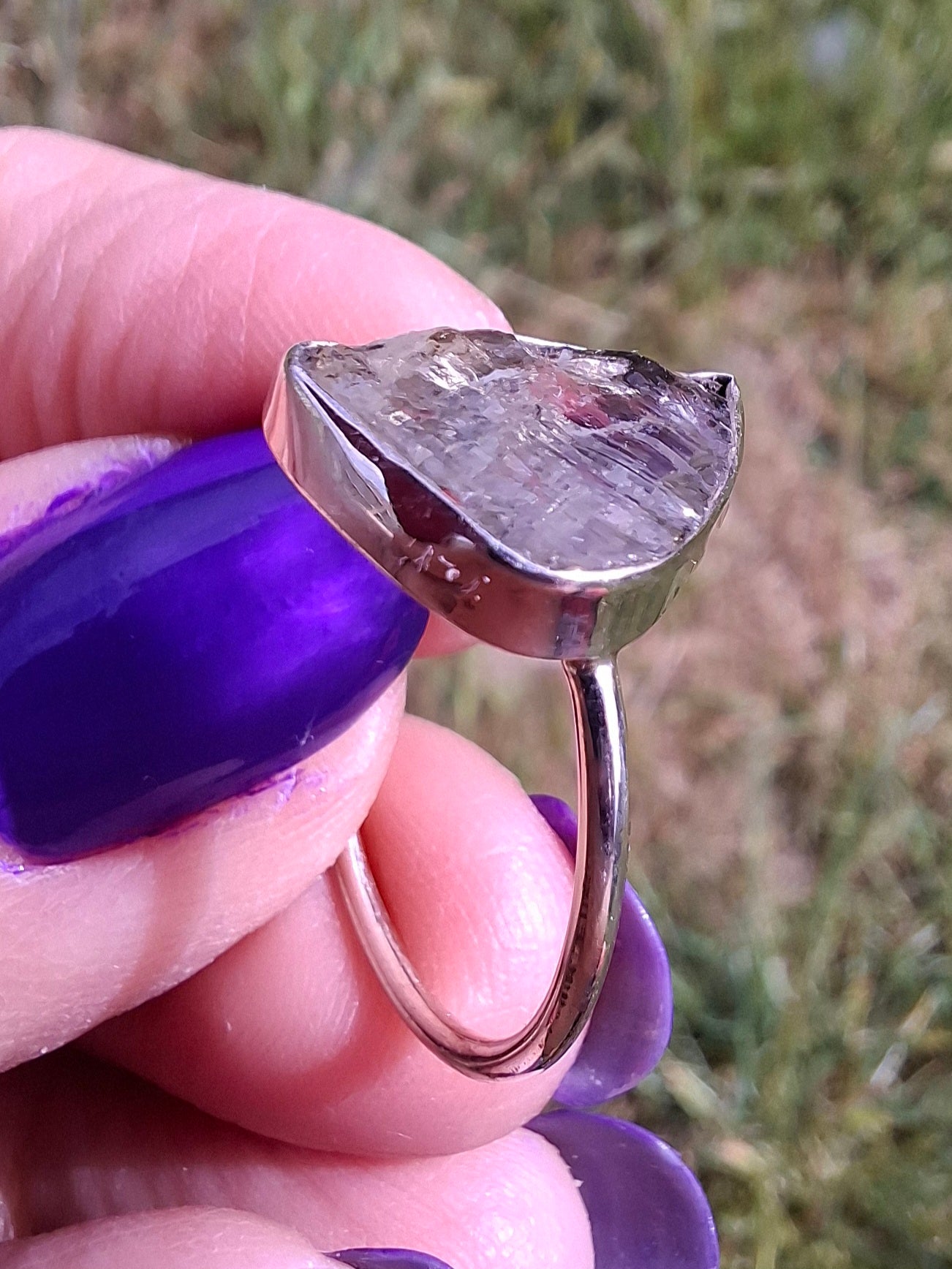 Libyan Desert Glass Ring, size large Q, 925 Silver, Tektite (Ref: LR35)