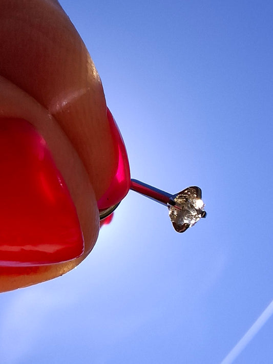 Moldavite (raw) NOSE STUD, 18G, Corkscrew, Surgical Steel, Tektite (Ref: N20)
