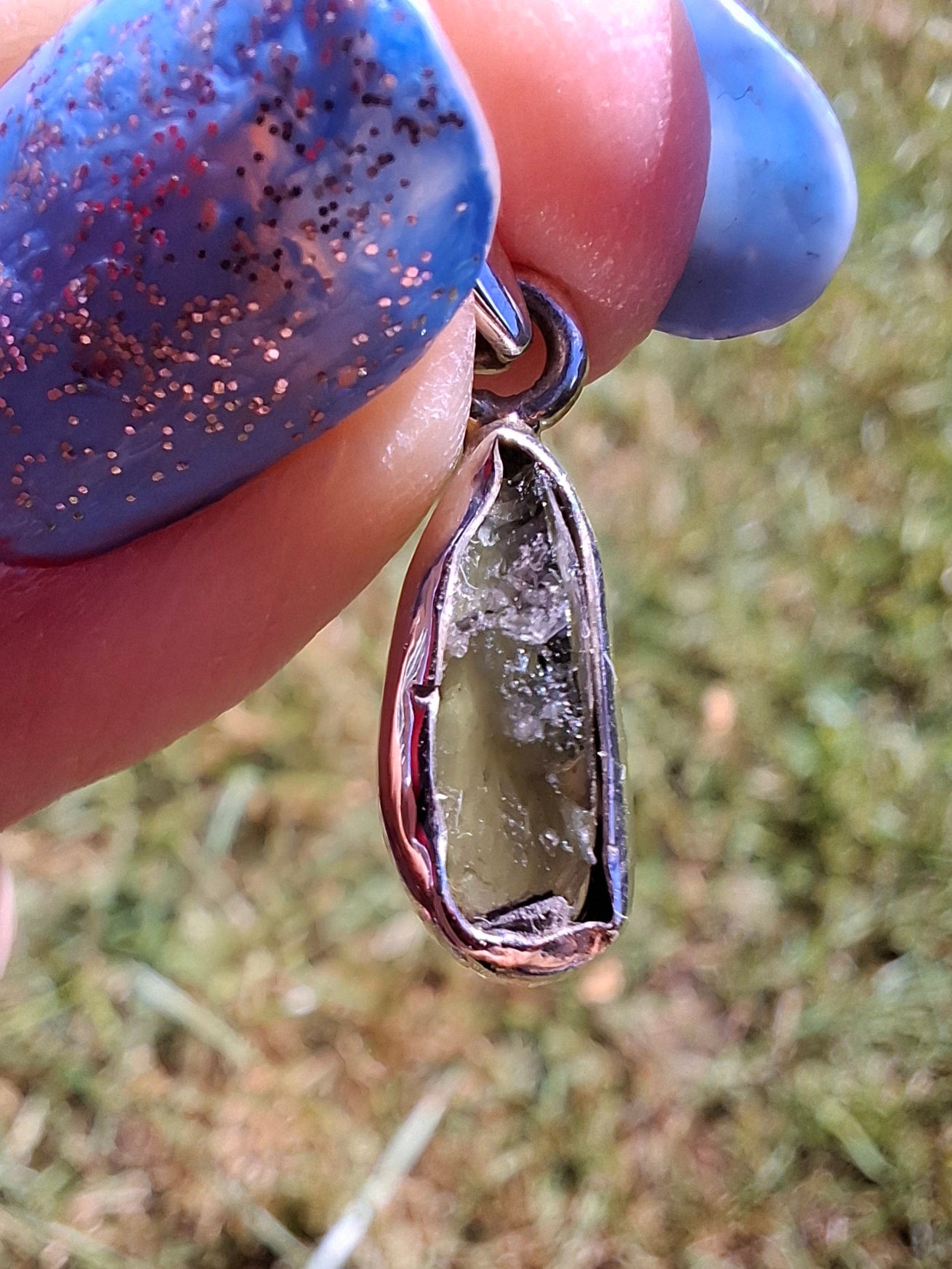 Moldavite Pendant, 925 Silver, Tektite (Ref: P95)