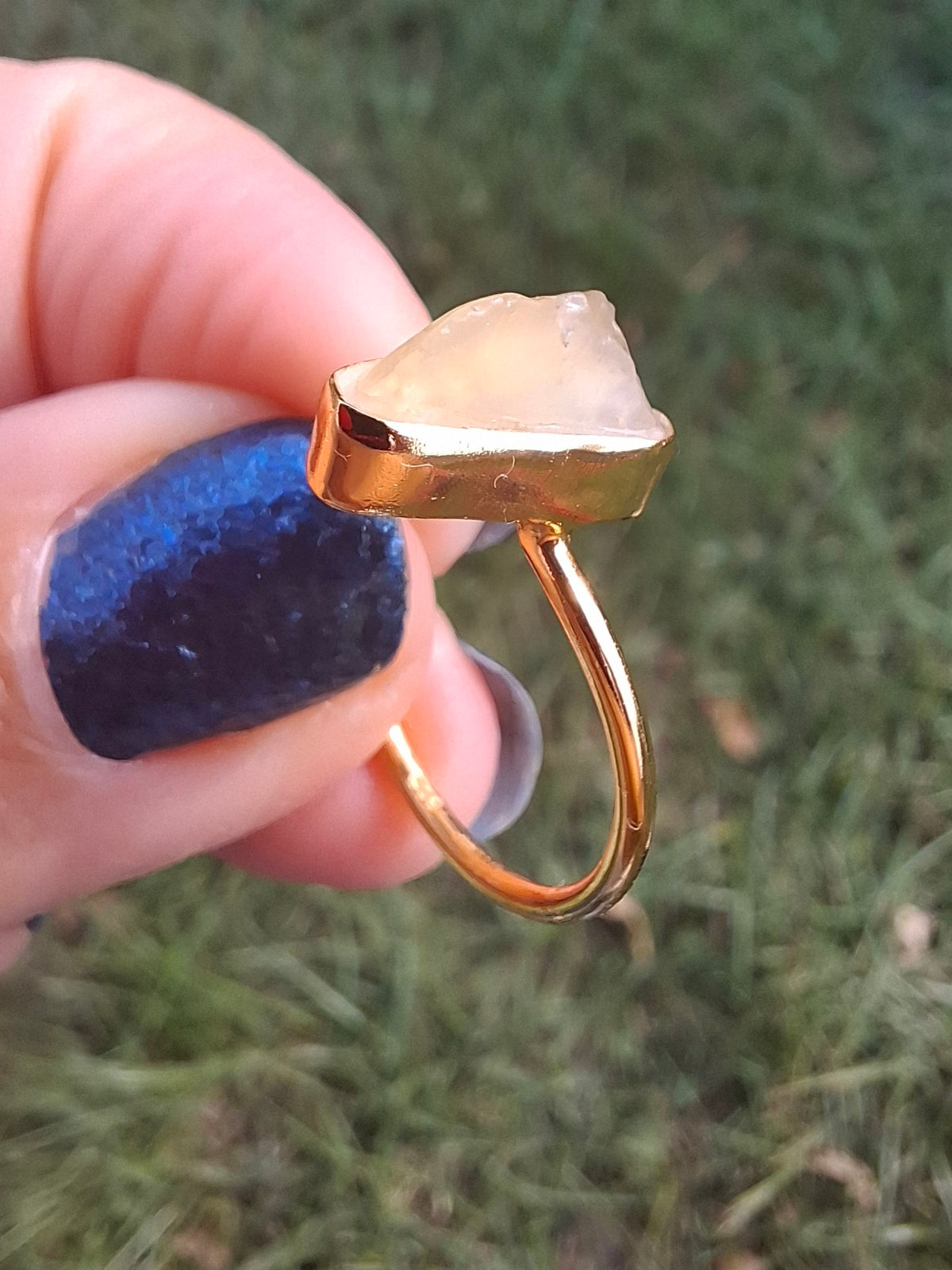 Libyan Desert Glass Ring, 14K GOLD Plated, size small O, Tektite (Ref: LR81)