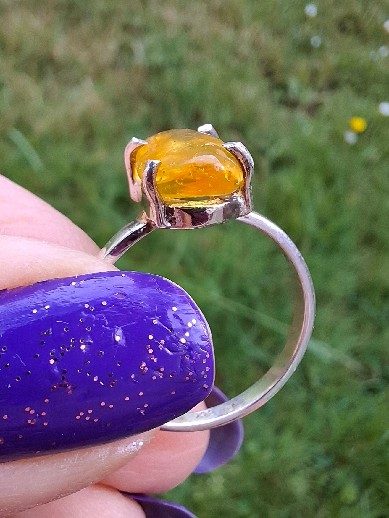 Baltic Amber Ring, size O, 925 Silver, Fossil (Ref: AR11)