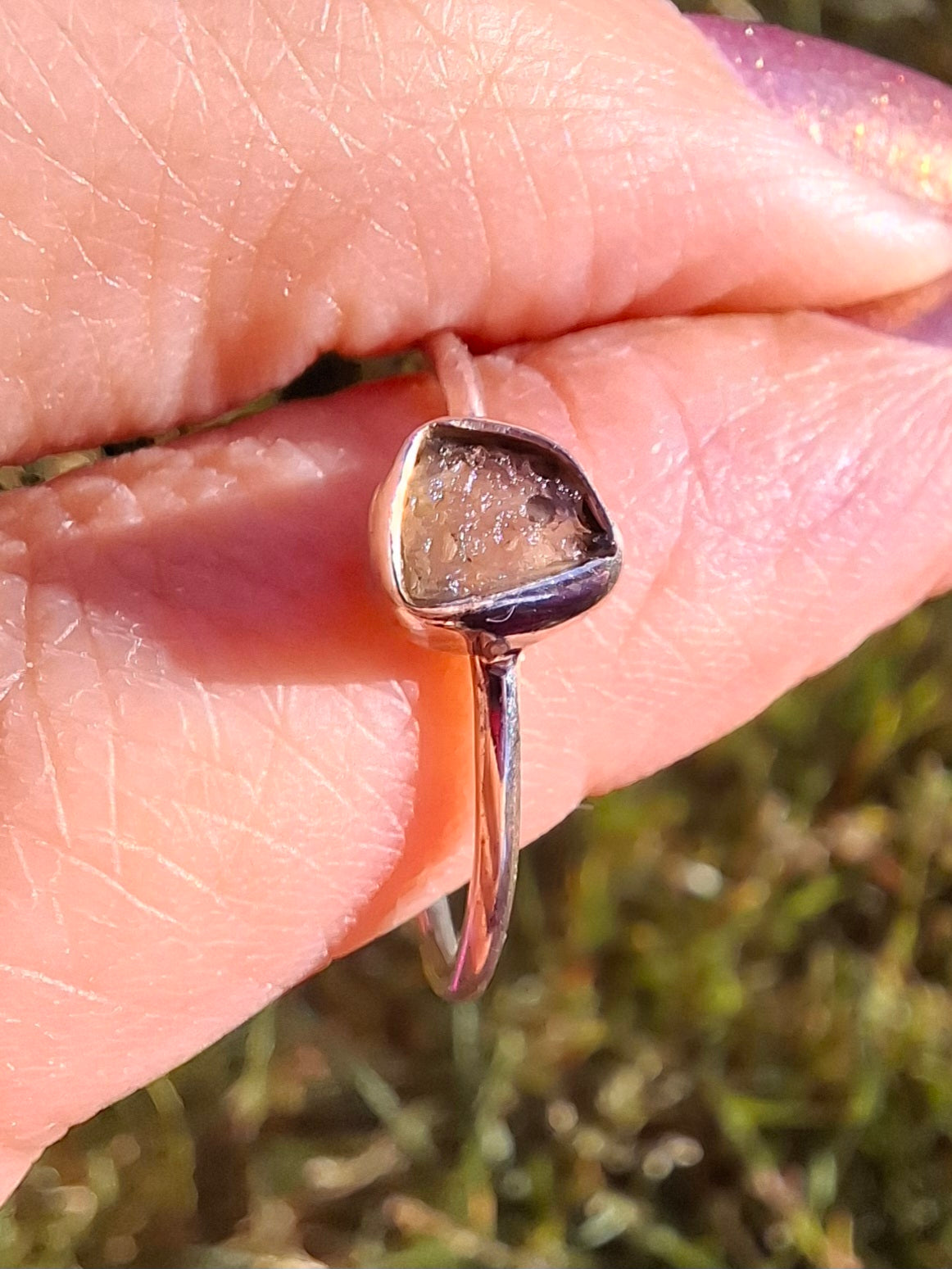 Moldavite Ring, size small S, 925 Silver, Tektite (Ref: R68)