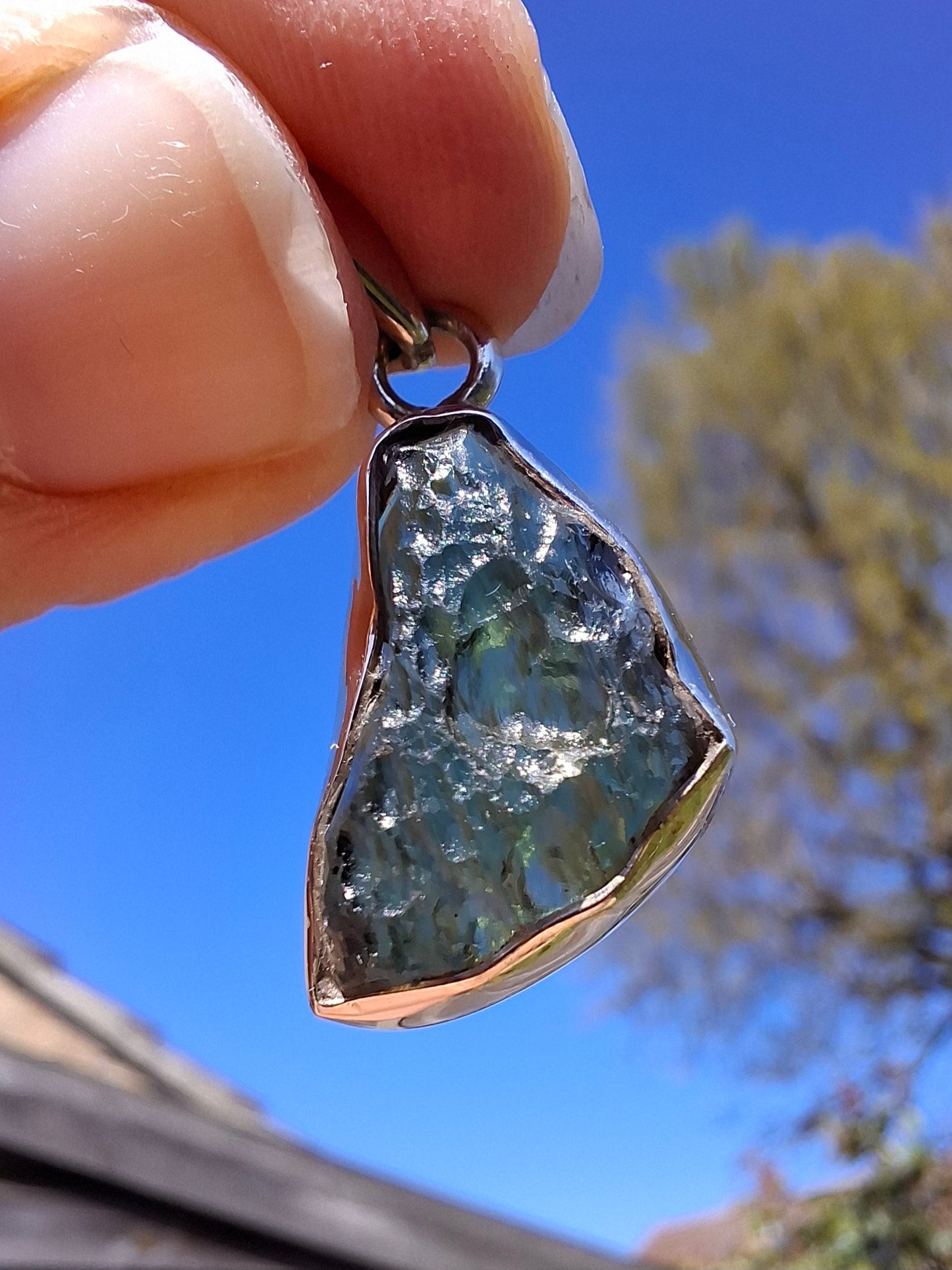 Moldavite Pendant, 925 Silver, Tektite (Ref: P14)