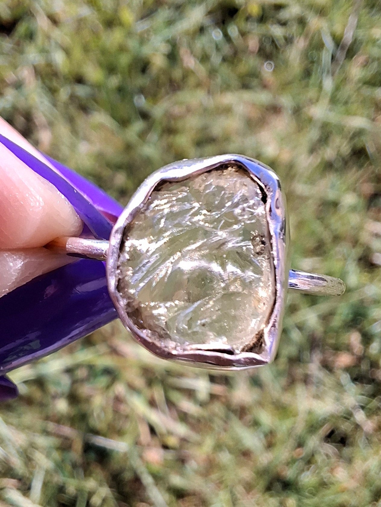 Libyan Desert Glass Ring, size large V, 925 Silver, Tektite (Ref: LR60)