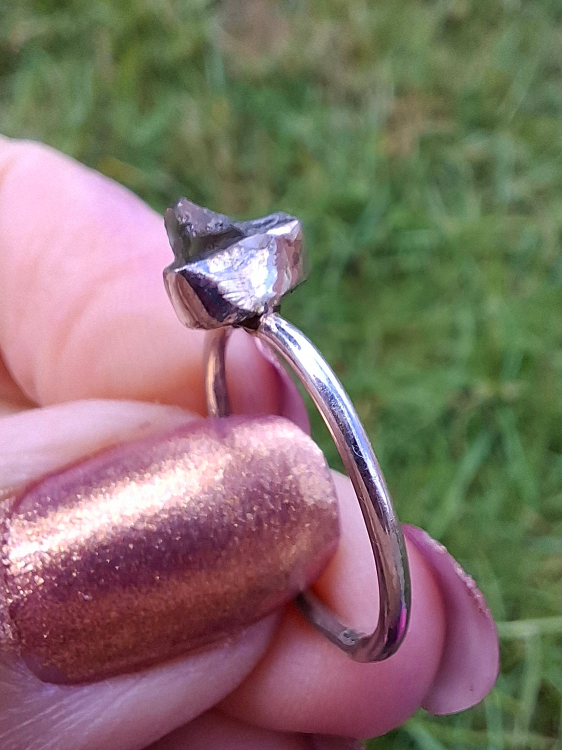 Moldavite Ring, size large M, 925 Silver, Tektite (Ref: R30)