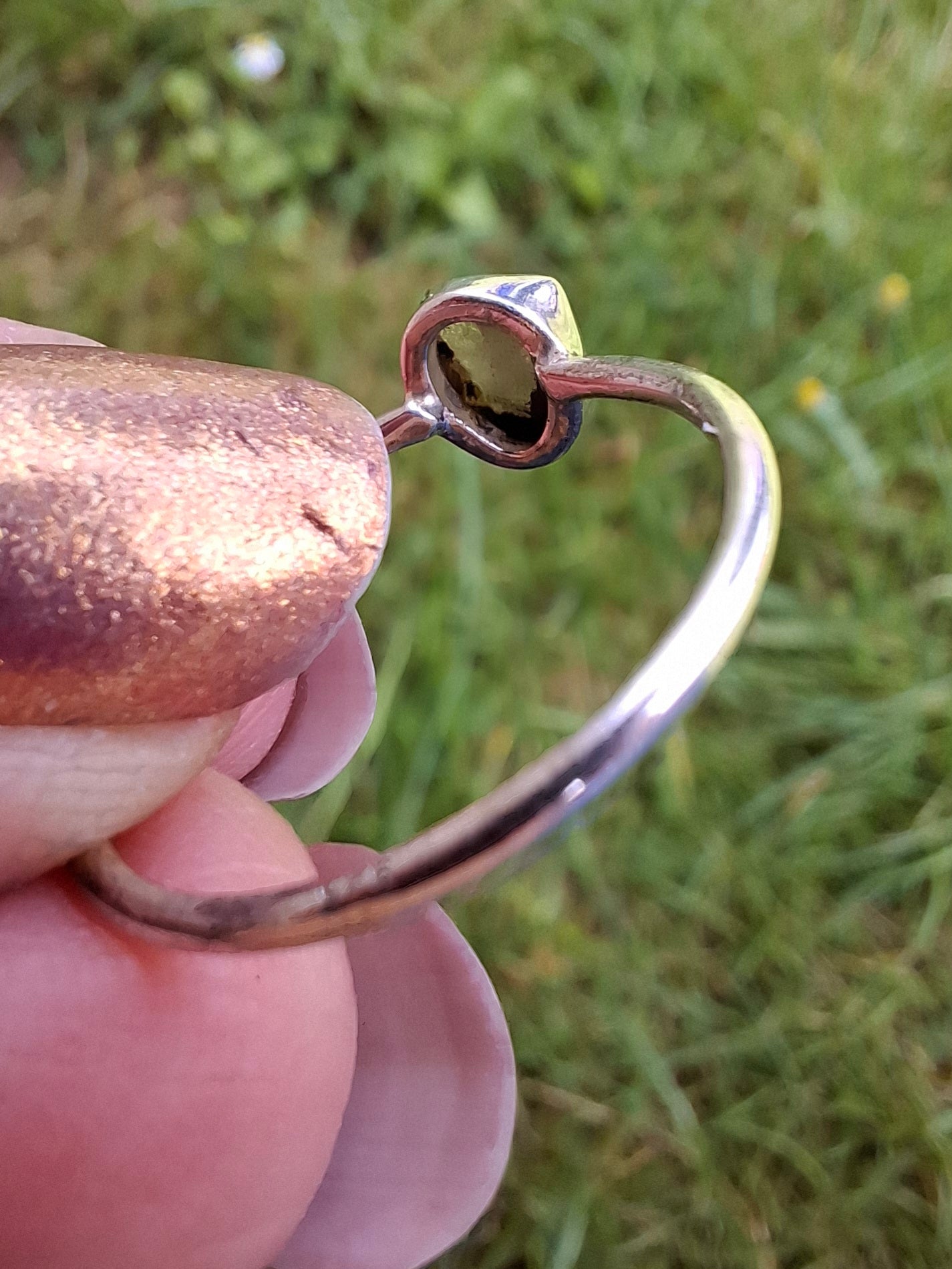 Moldavite Ring, size small Q, 925 Silver, Tektite (Ref: R44)