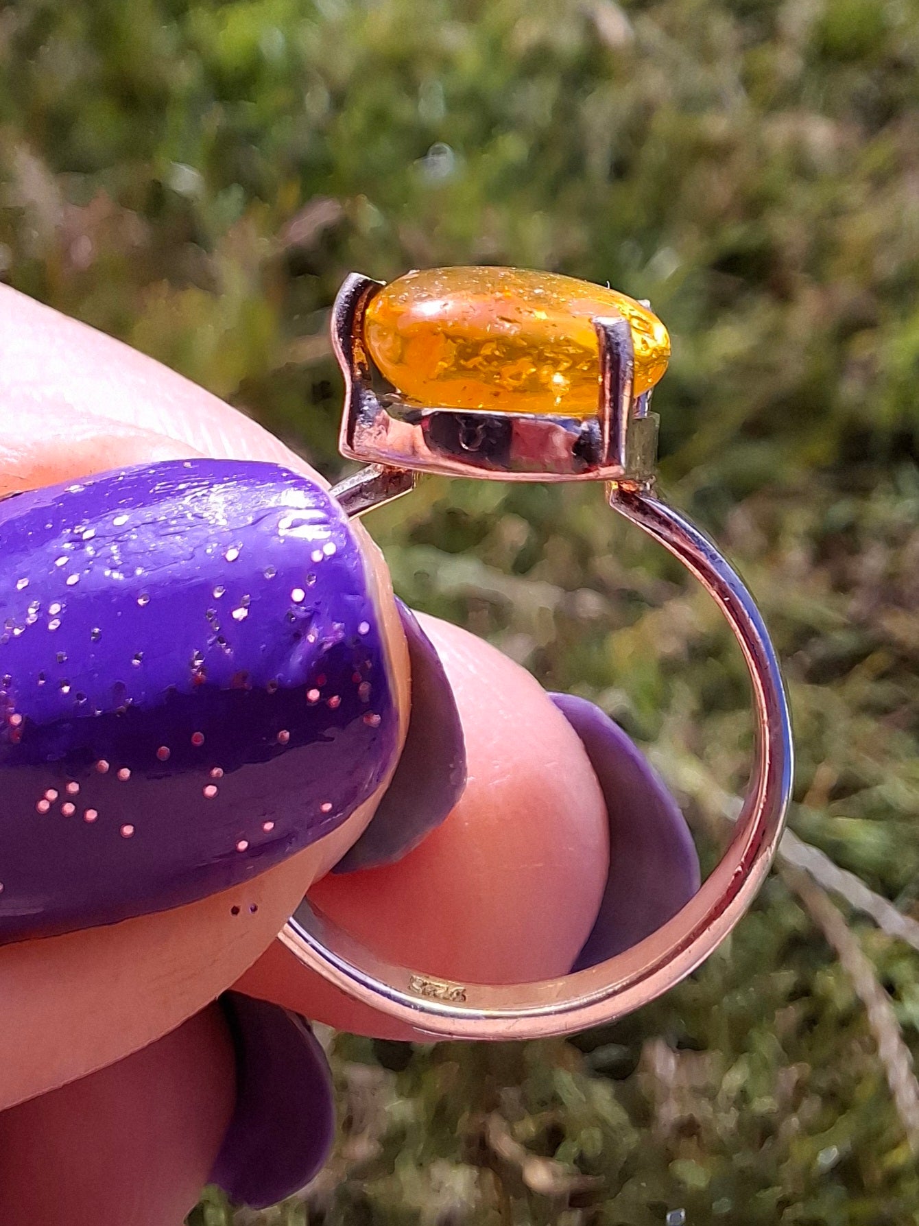 Baltic Amber Ring, size large K, 925 Silver, Fossil (Ref: AR31)