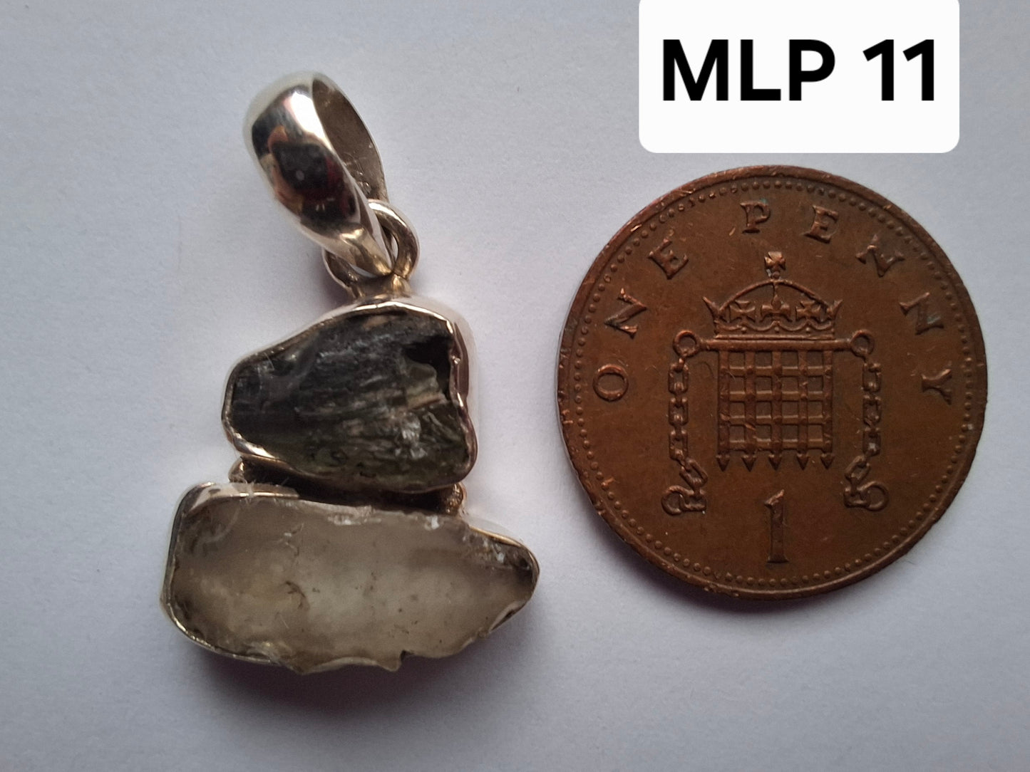 Moldavite & Libyan Desert Glass Pendant, 925 Silver, Tektite (Ref: MLP11)