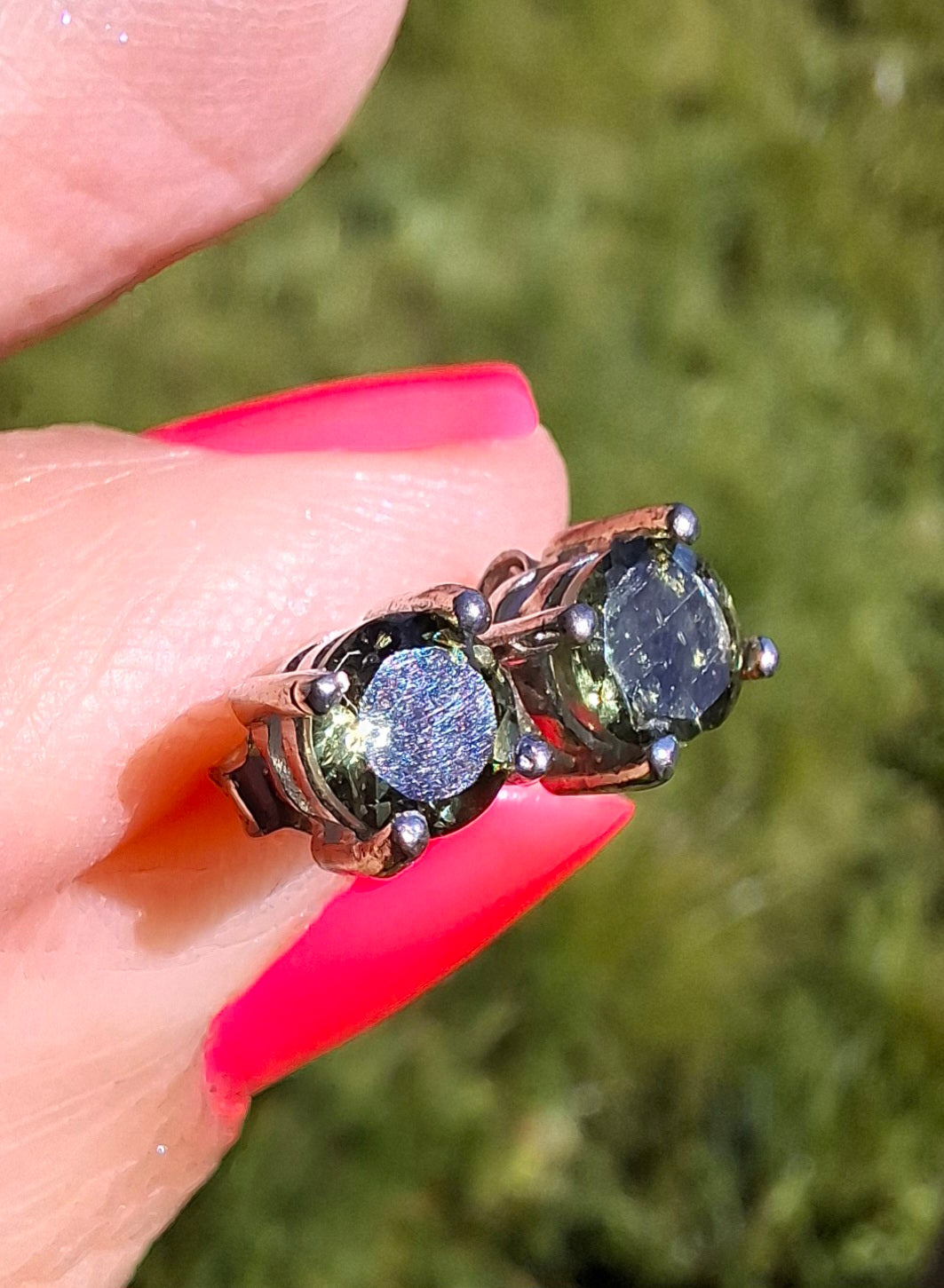 Moldavite (faceted) 5mm STUD EARRINGS, 925 Silver, Tektite (Ref: Pair 39)