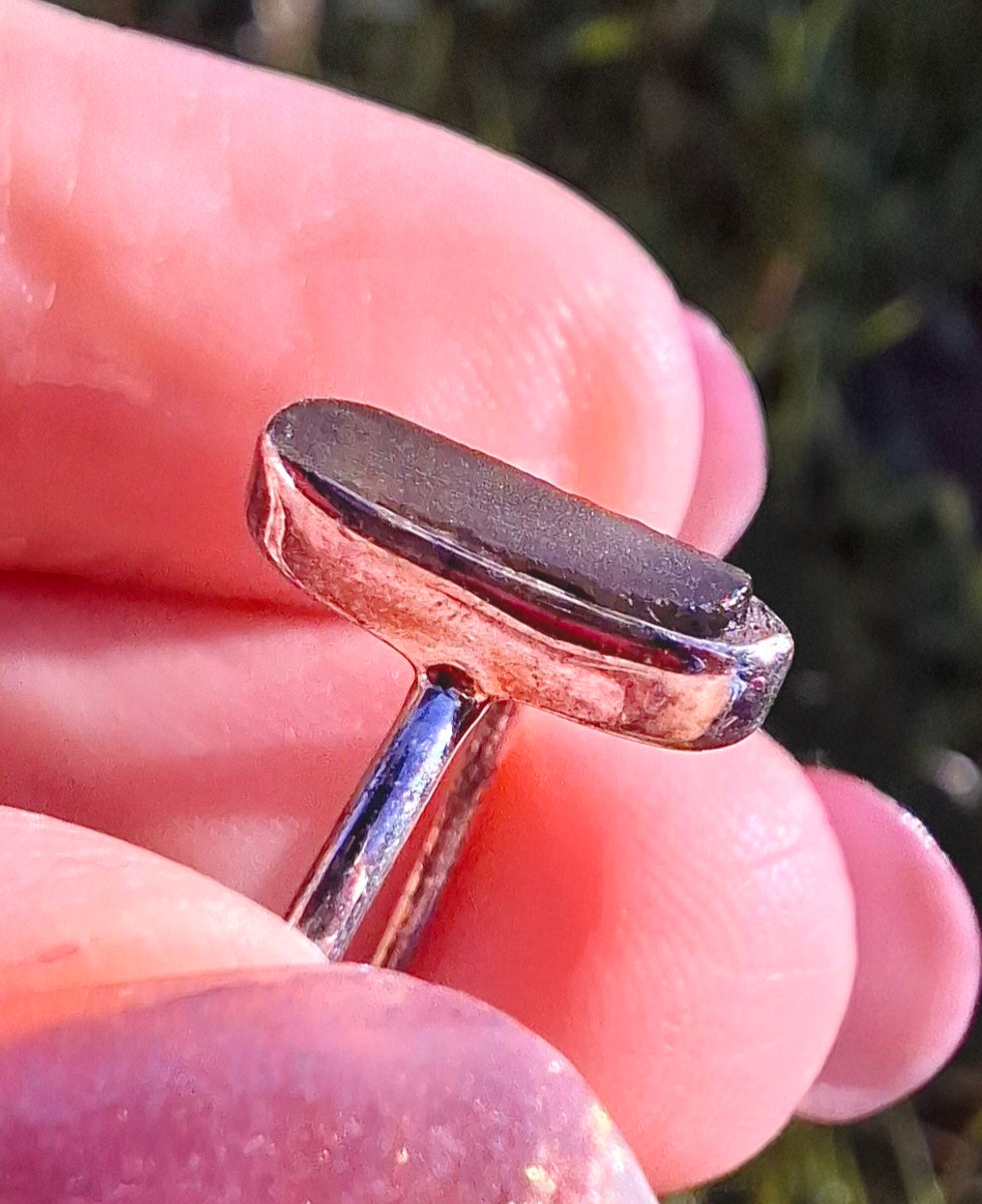 Moldavite Ring, size large Q, 925 Silver, Tektite (Ref: R47)