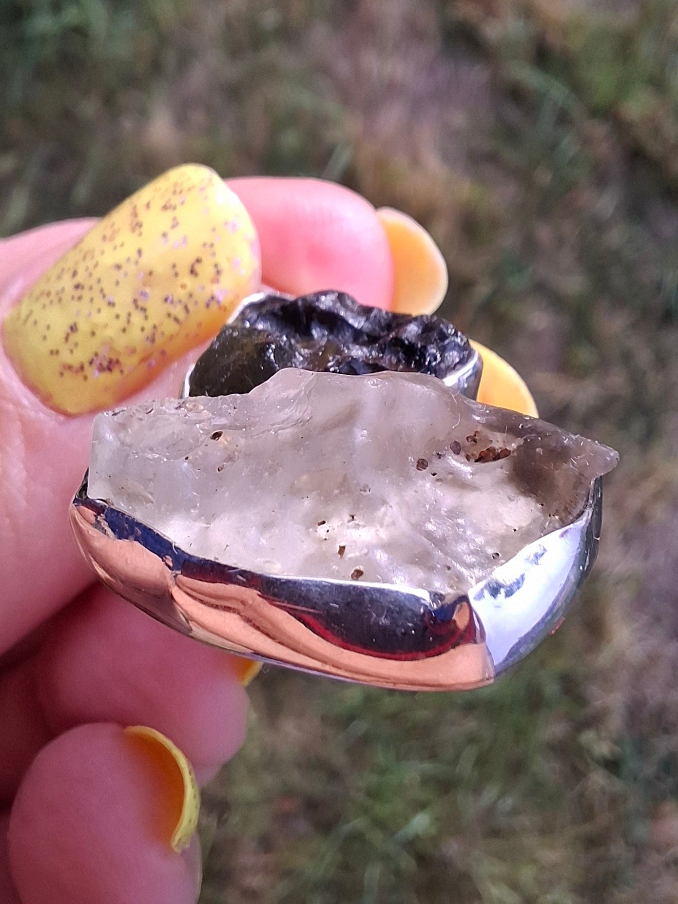 Moldavite & Libyan Desert Glass Pendant, 925 Silver, Tektite (Ref: MLP18)