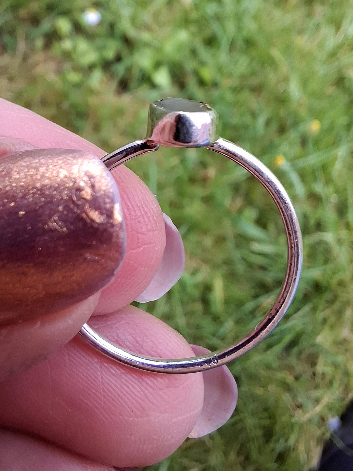 Moldavite Ring, size large R, 925 Silver, Tektite (Ref: R48)