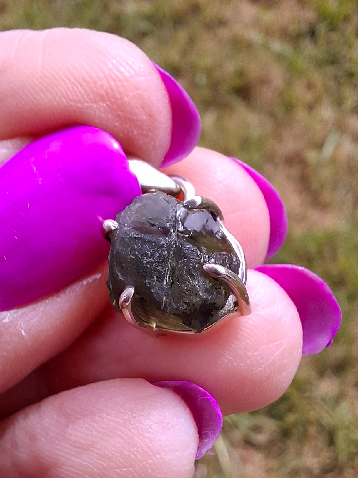 Moldavite Claw Pendant, 925 Silver, Tektite (Ref: P24)