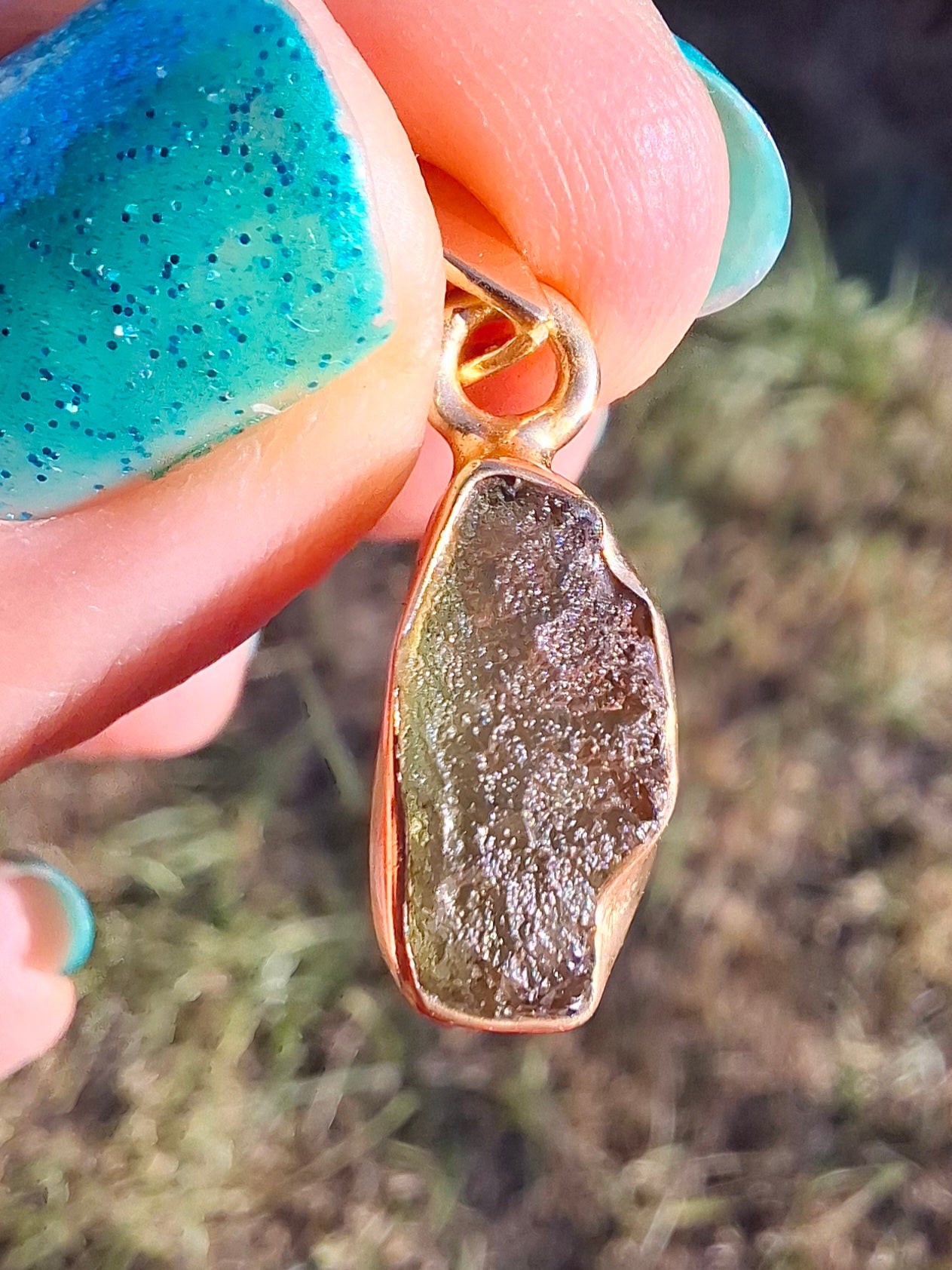 Moldavite Pendant, 14K GOLD Plated, Tektite (Ref: P450)