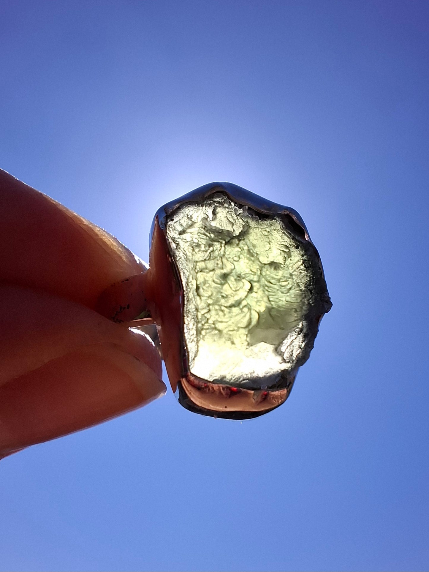 Modavite Ring, size J, 925 Silver, Tektite (Ref: R297)